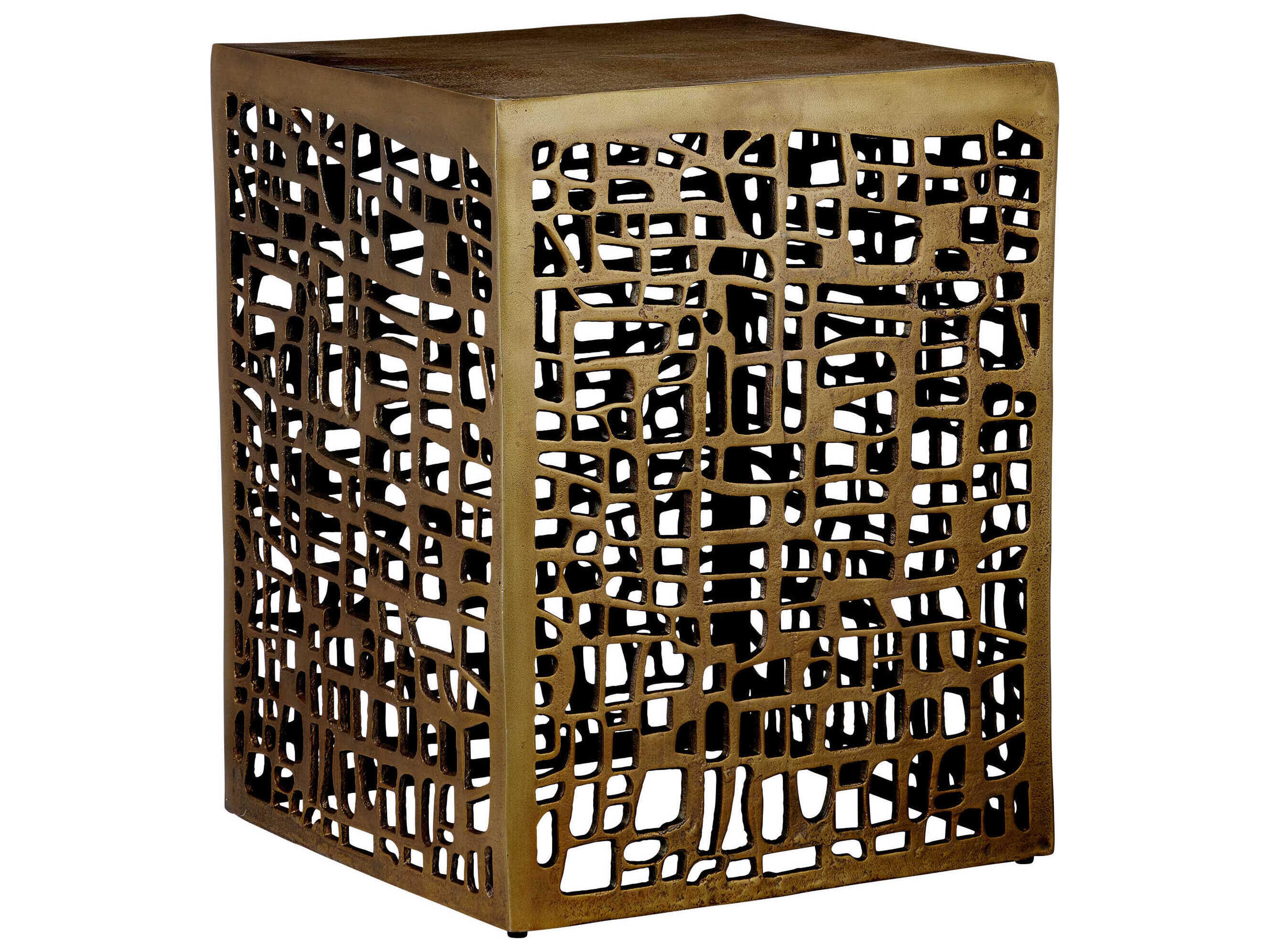 Currey & Company Gowen Square Metal Antique Brass End Table