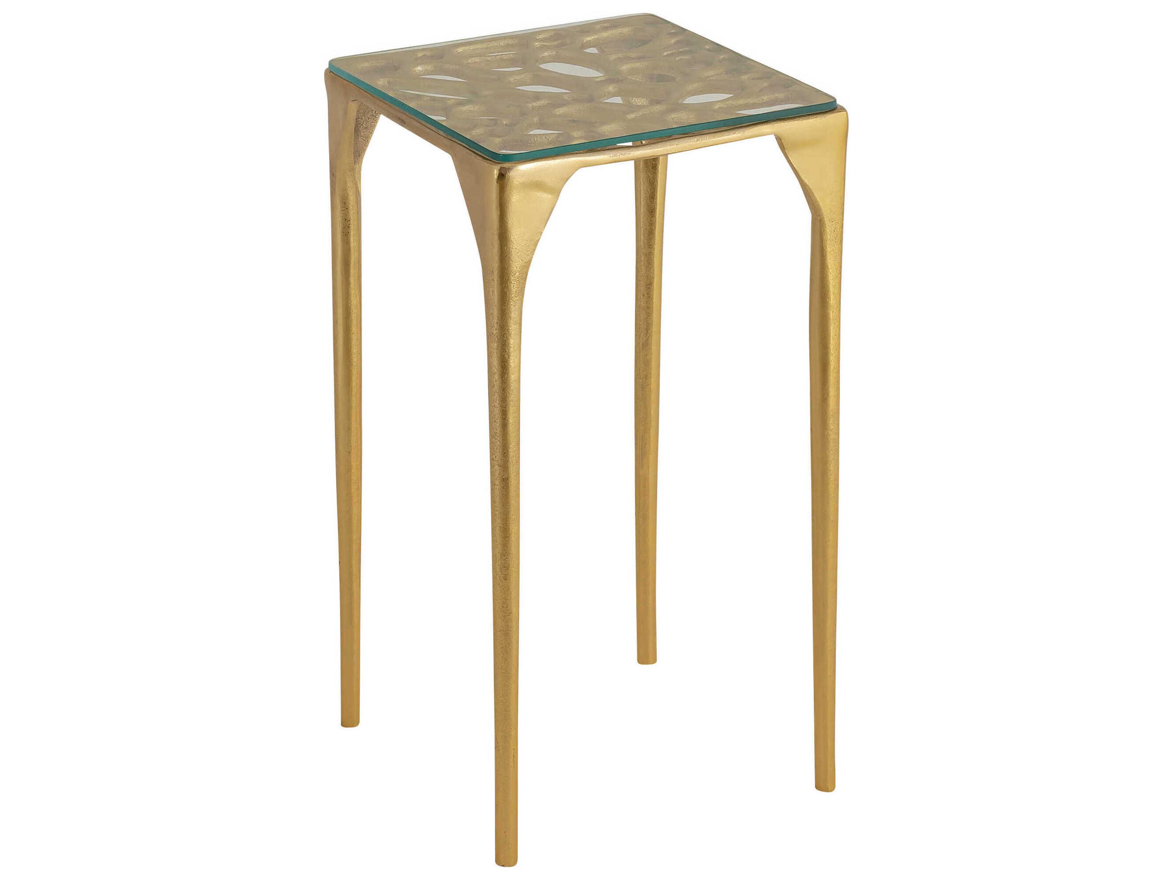 Currey & Company Honeycomb Square Glass Gold Clear End Table