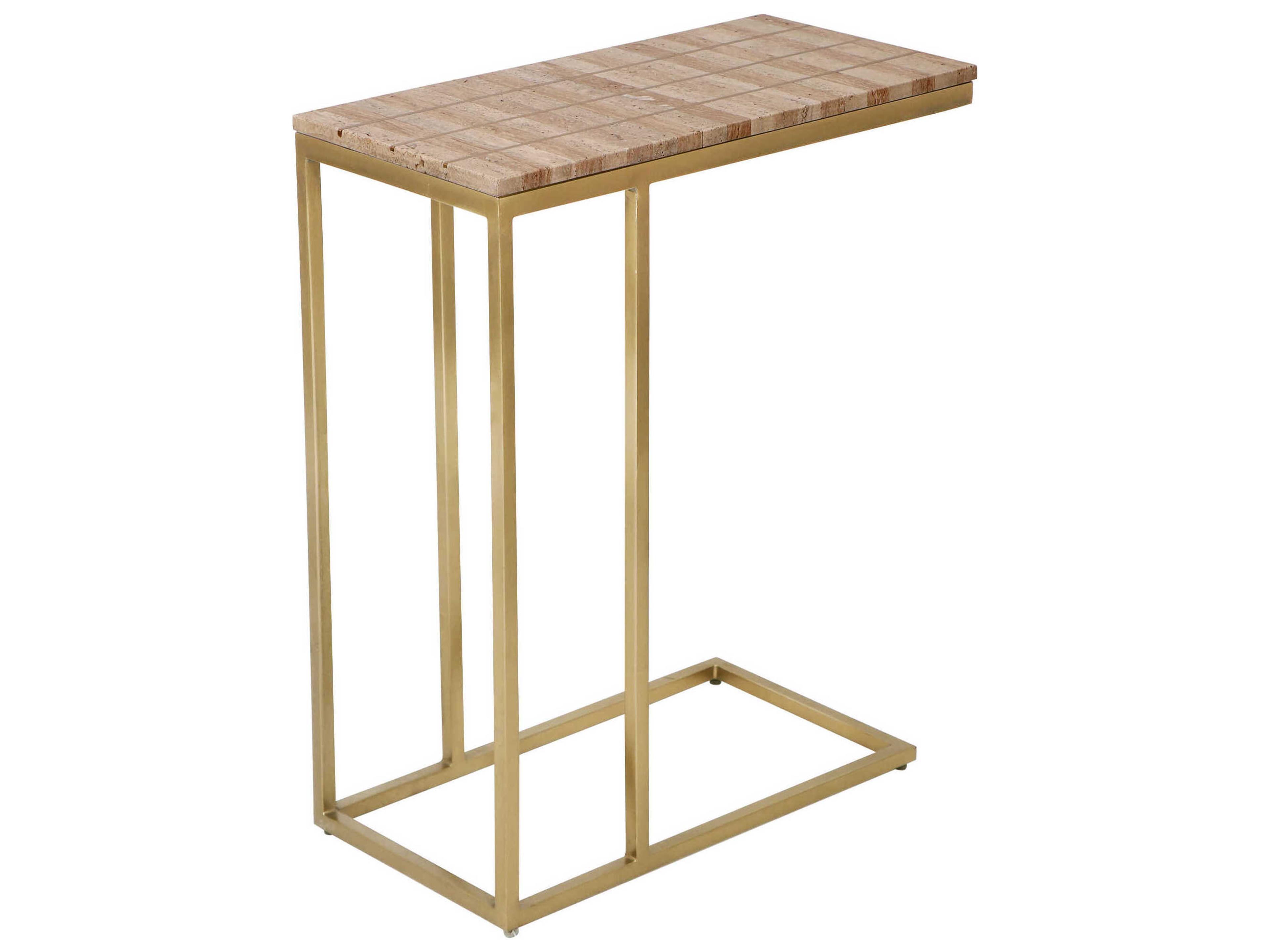Currey & Company Dezi Rectangular Stone Natural Brass End Table