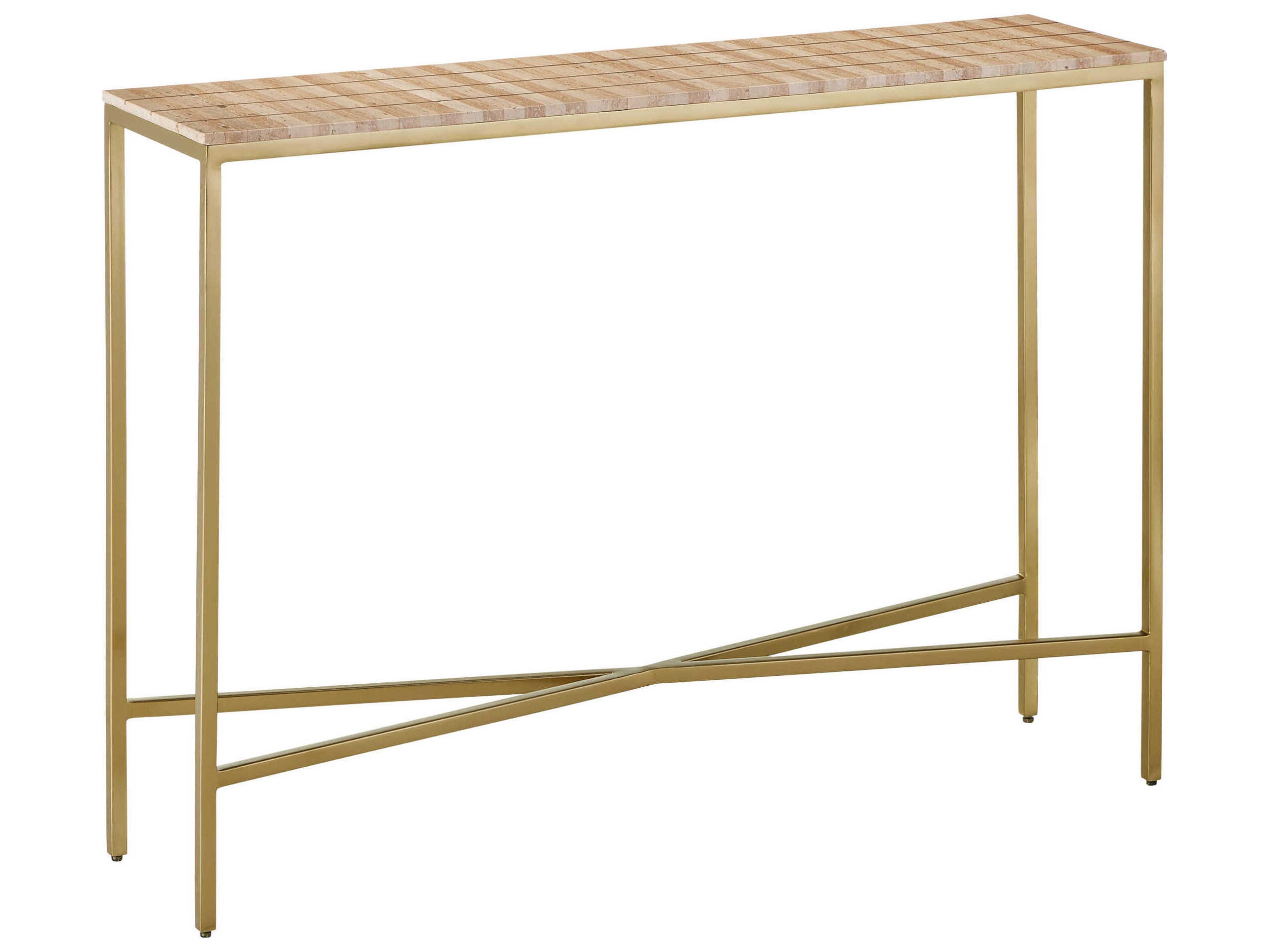 Currey & Company Dezi Rectangular Stone Natural Brass Console Table
