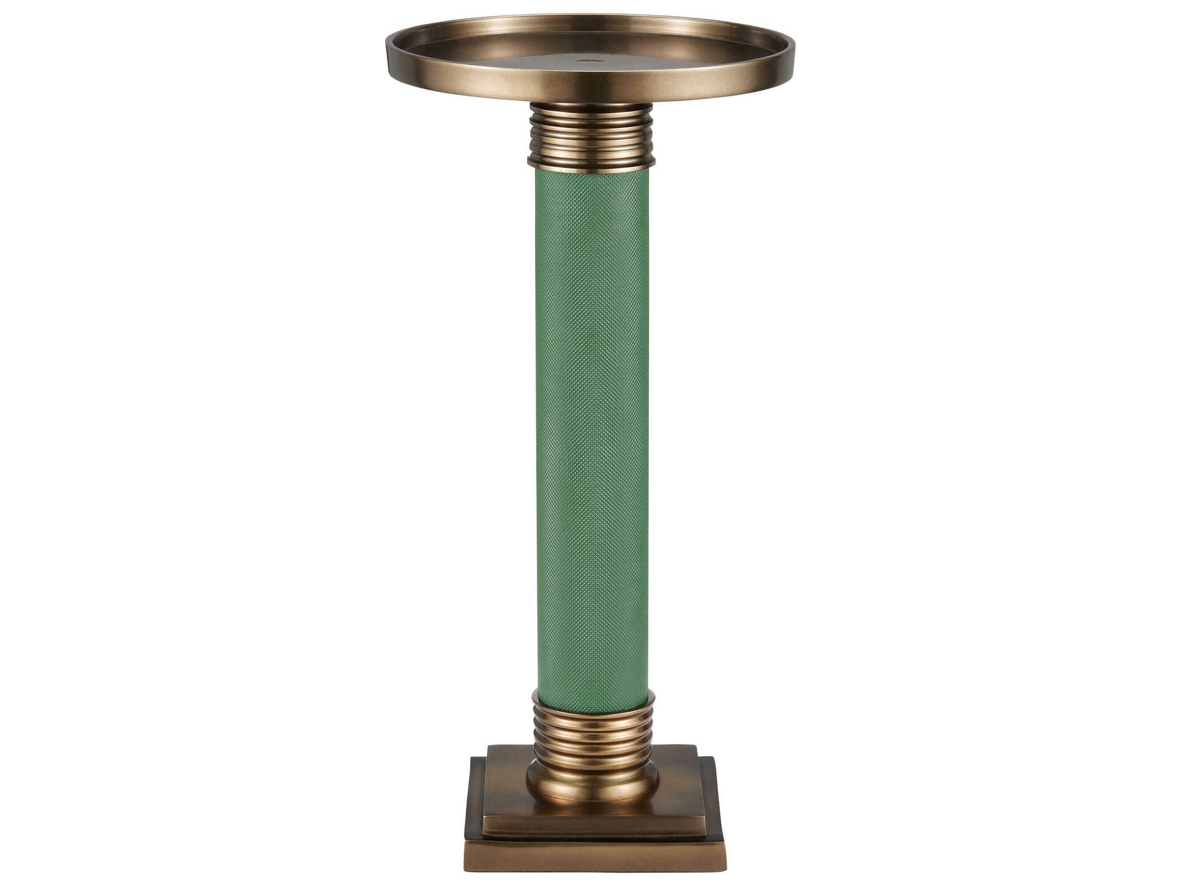 Currey & Company Gavin Round Metal Green Antique Brass End Table