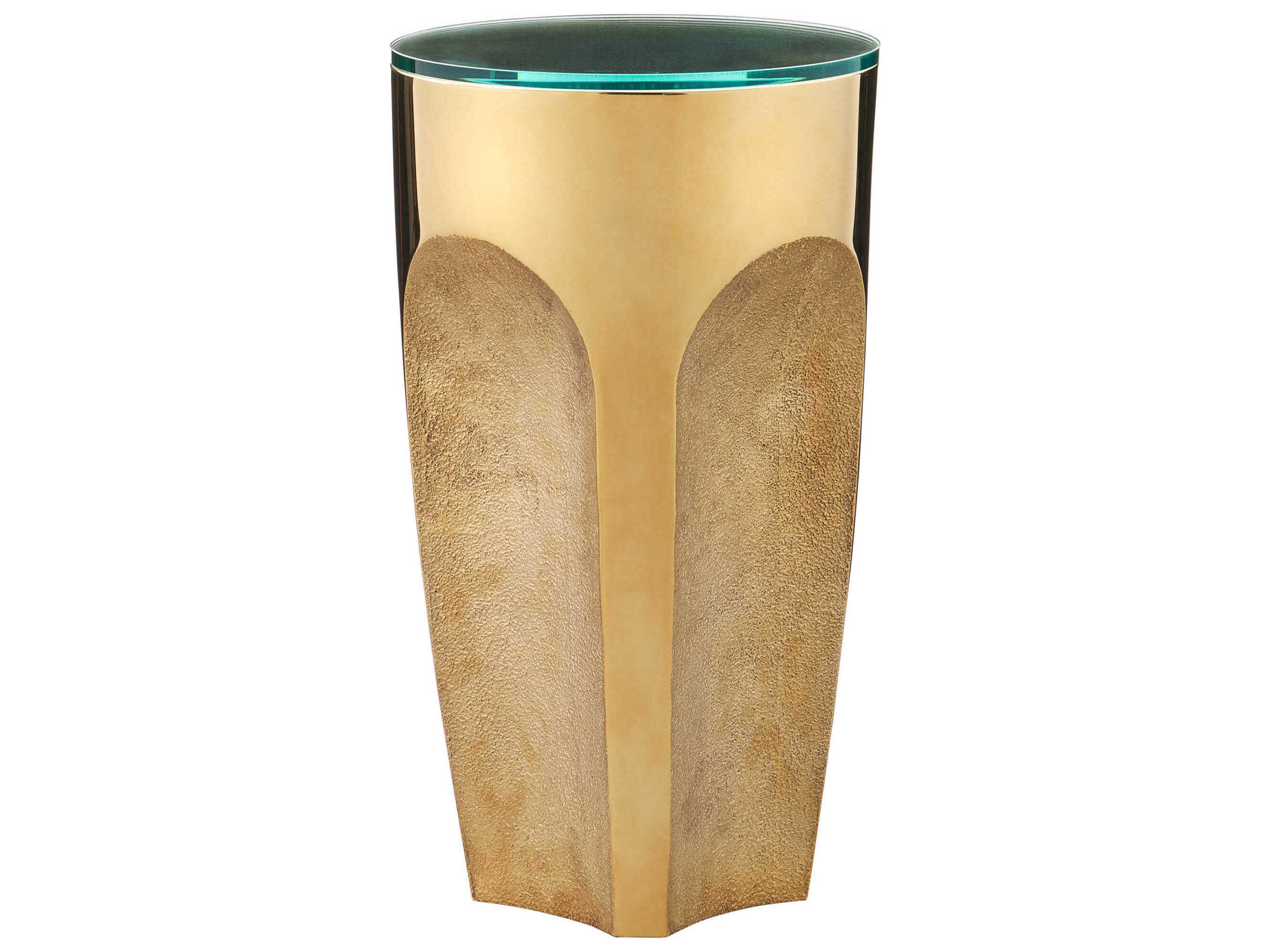 Currey & Company Lemy Round Glass Polished Brass End Table