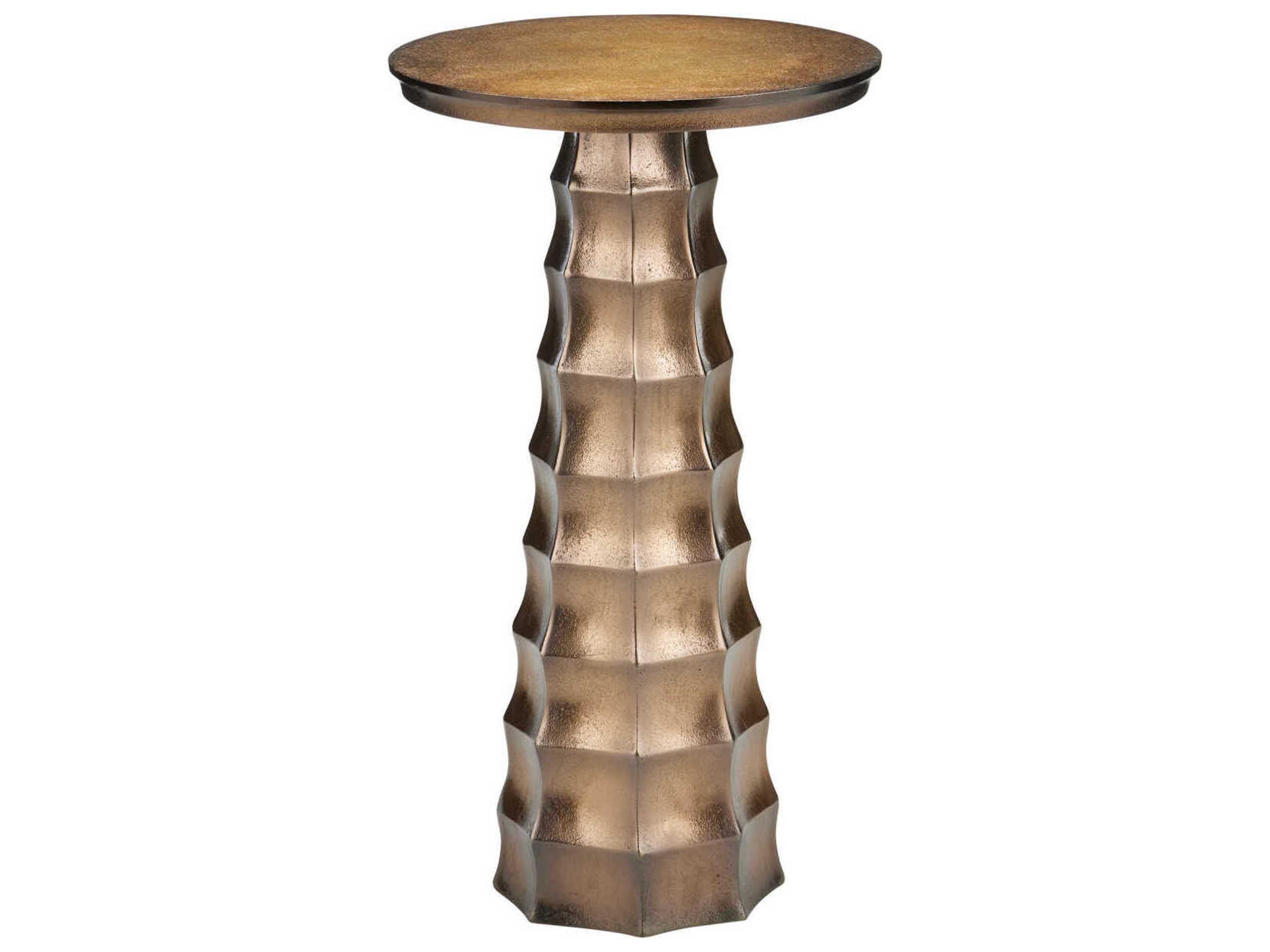Currey & Company Gridiron Round Metal Antique Brass End Table