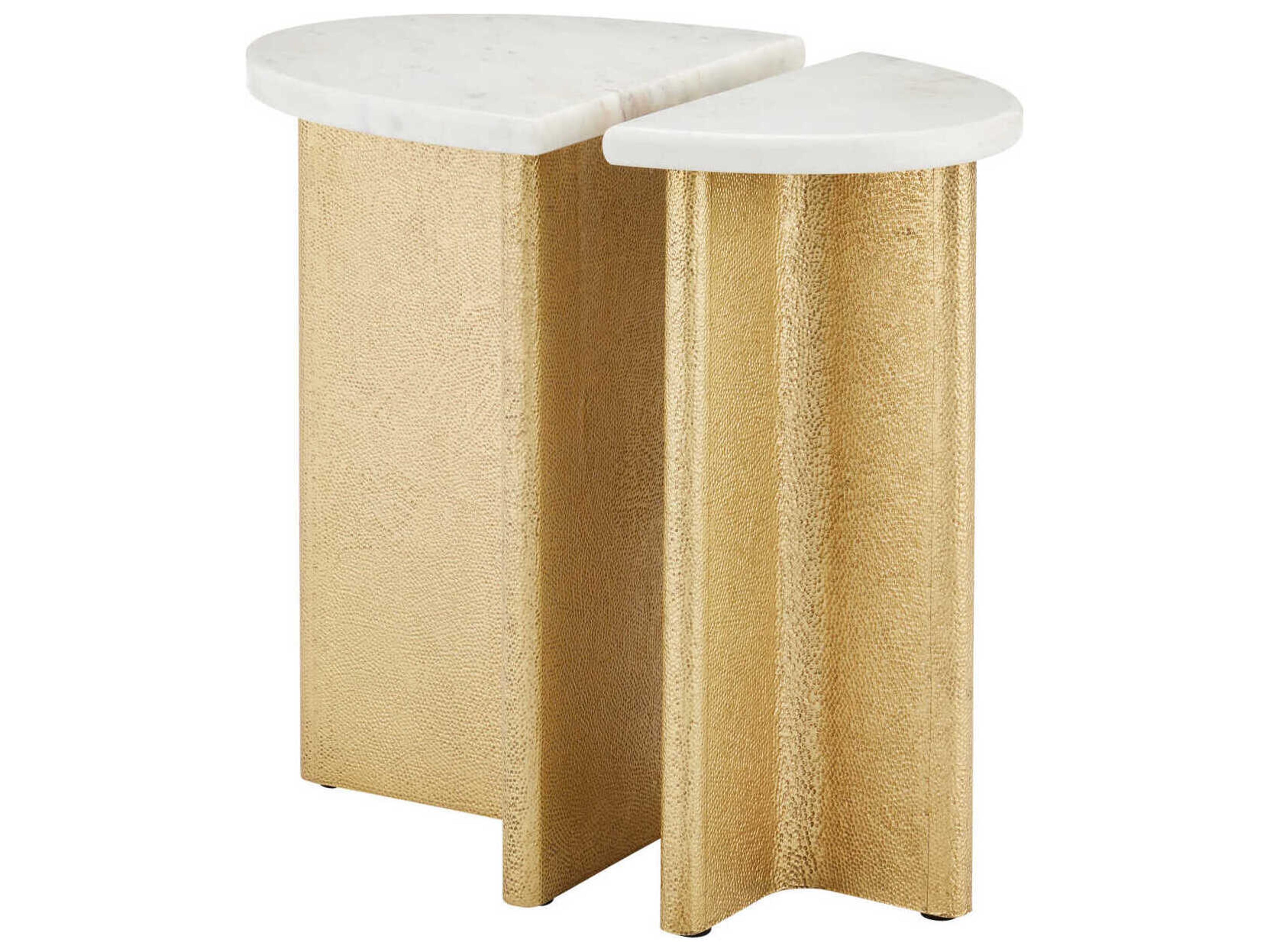 Currey & Company Doublet Oval Marble White Antique Brass End Table