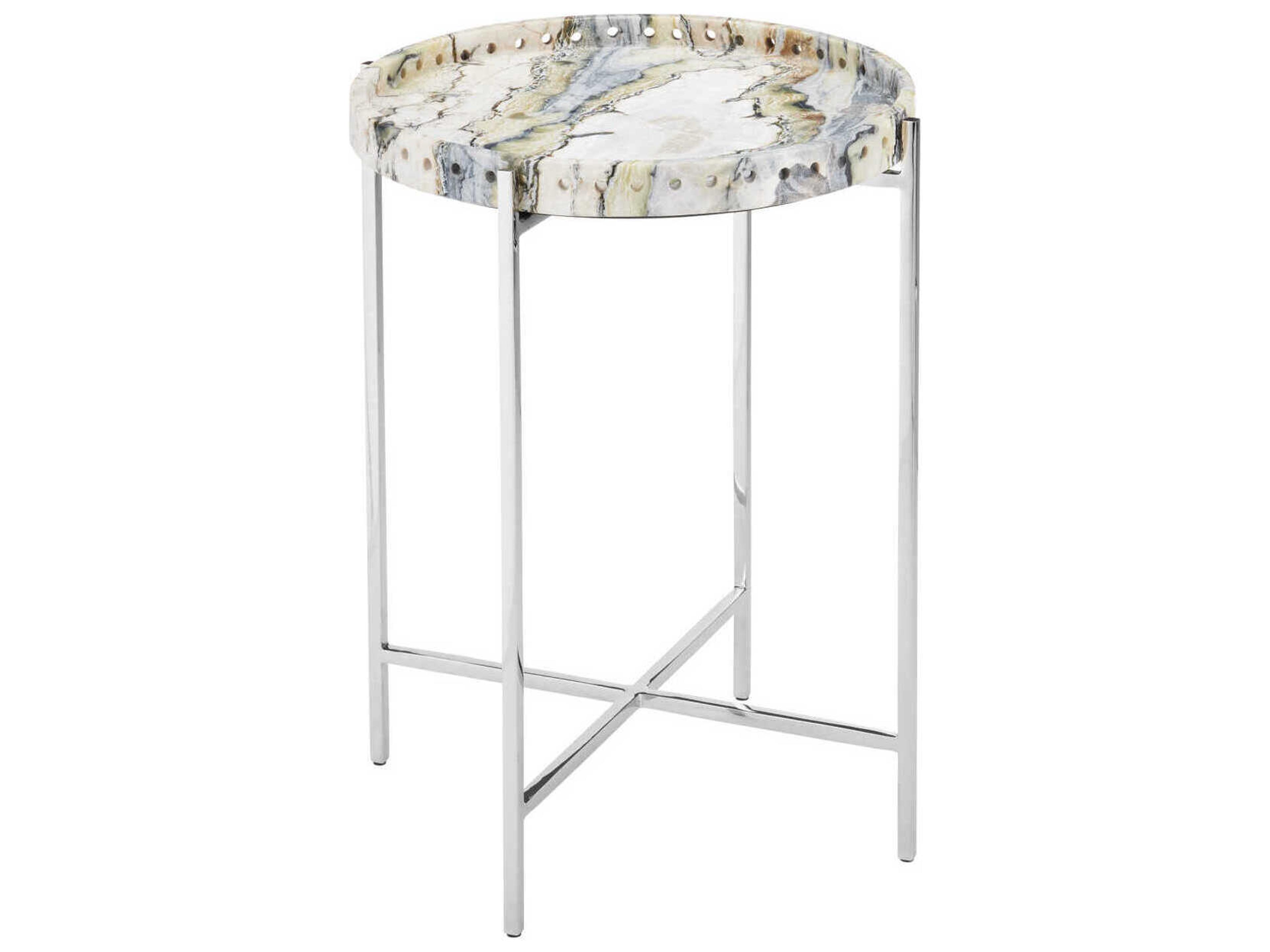 Currey & Company Freya Floral Jade Marble End Table