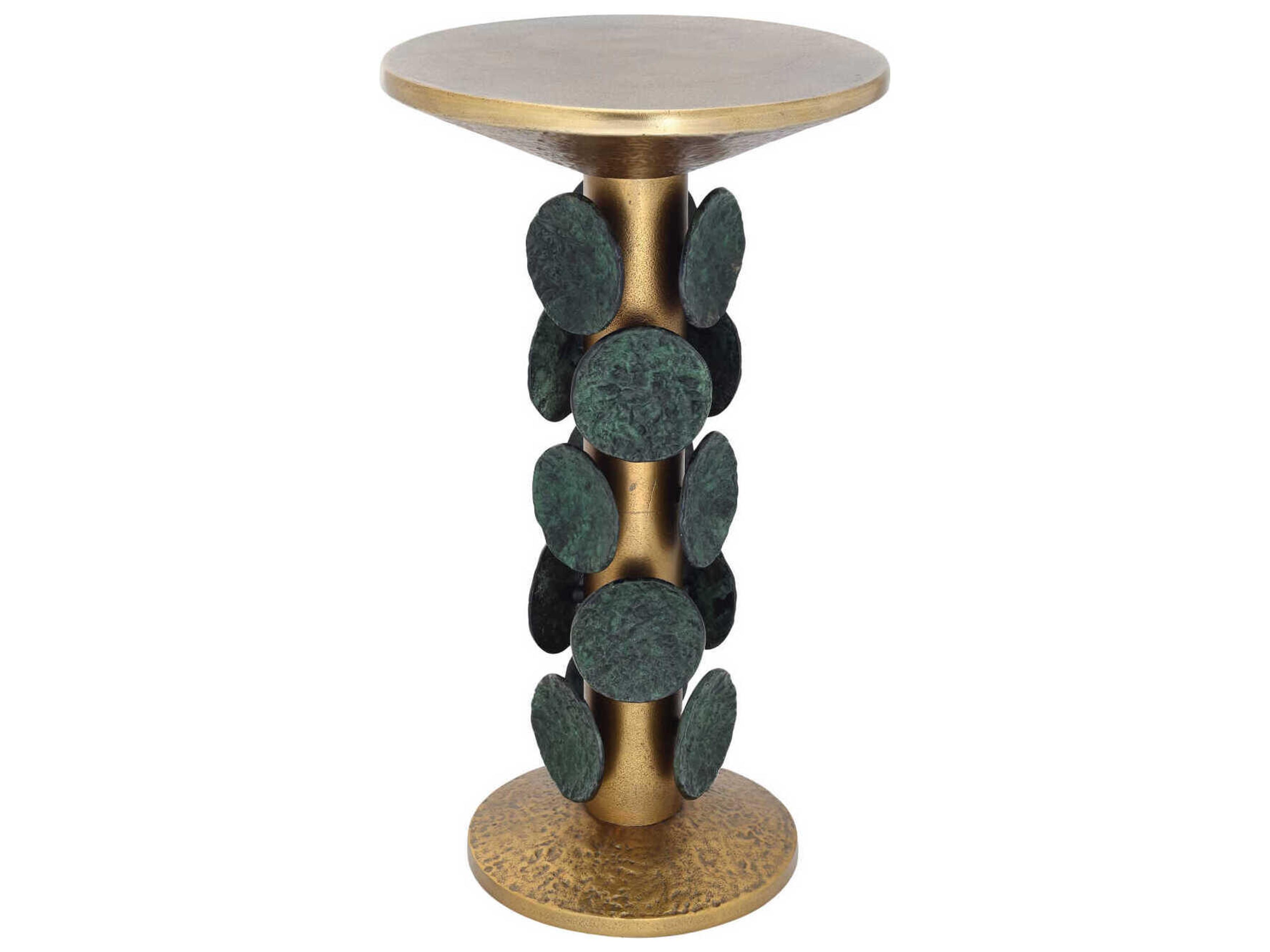 Currey & Company Nasturtium Round Metal Antique Brass Patina End Table