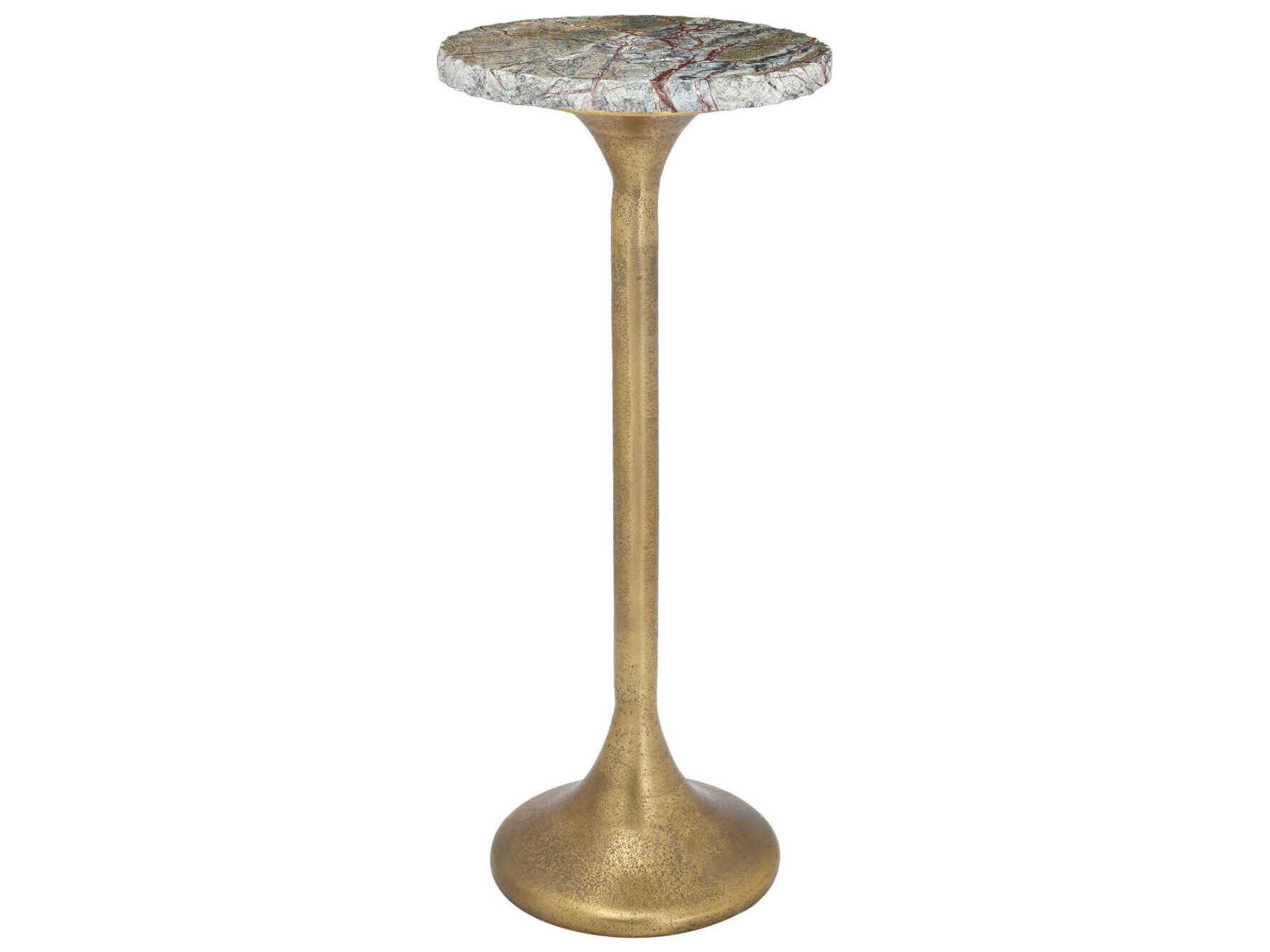 Currey & Company Wilderness Round Marble Antique Brass Natural End Table
