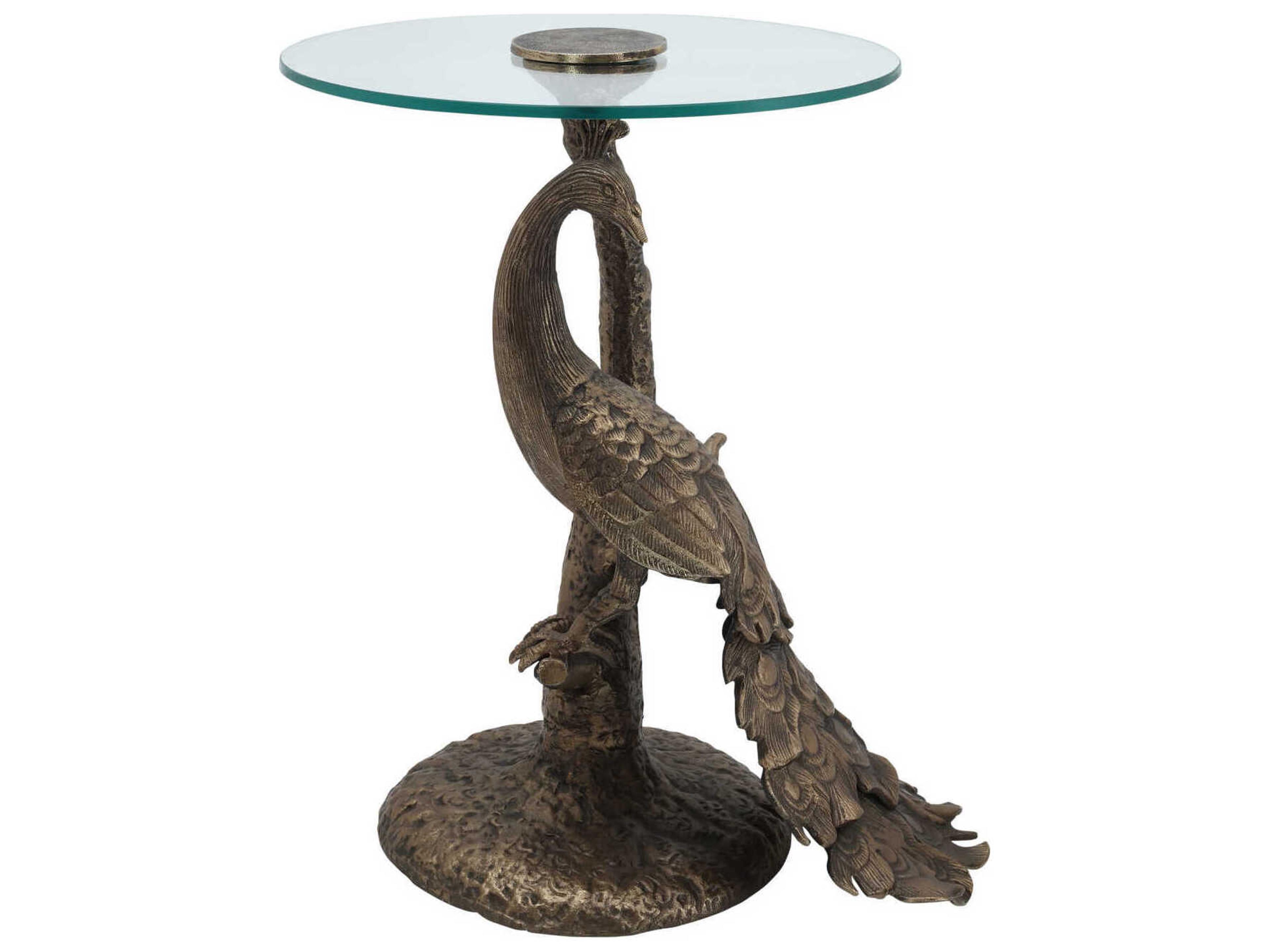 Currey & Company Paonne Round Glass Antique Gold Clear End Table