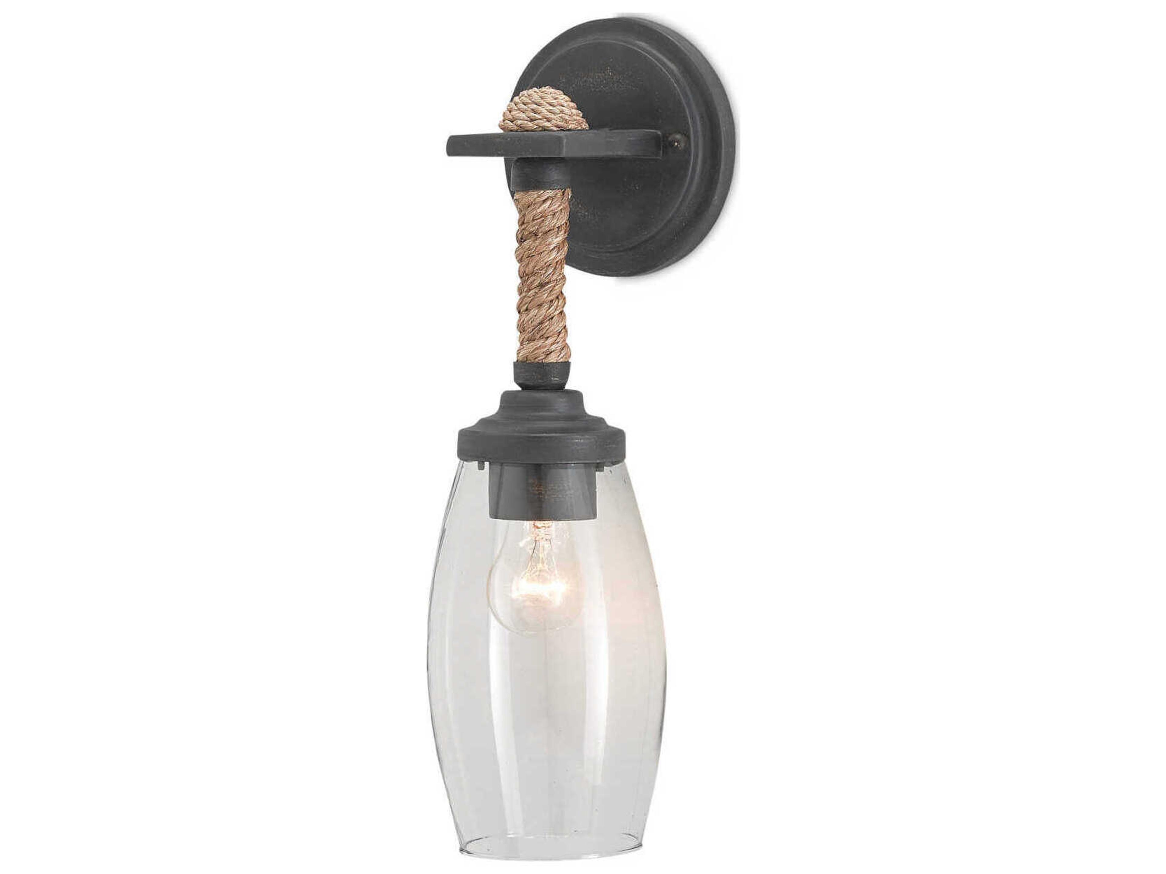 Currey & Company Hightider French Black Natural Brown Glass Wall Sconce