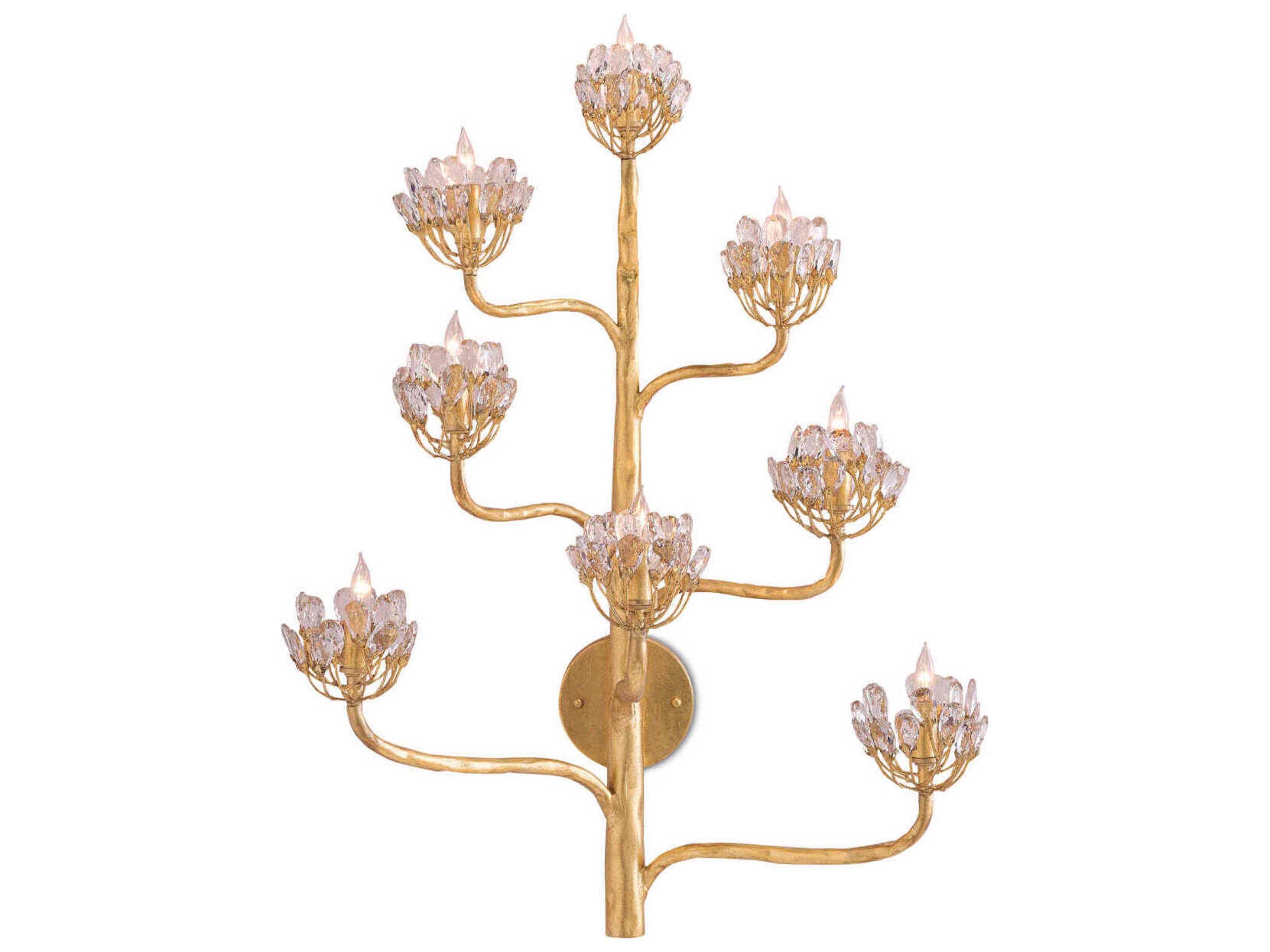 Currey & Company Agave Americana Dark Contemporary Gold Leaf Crystal Wall Sconce