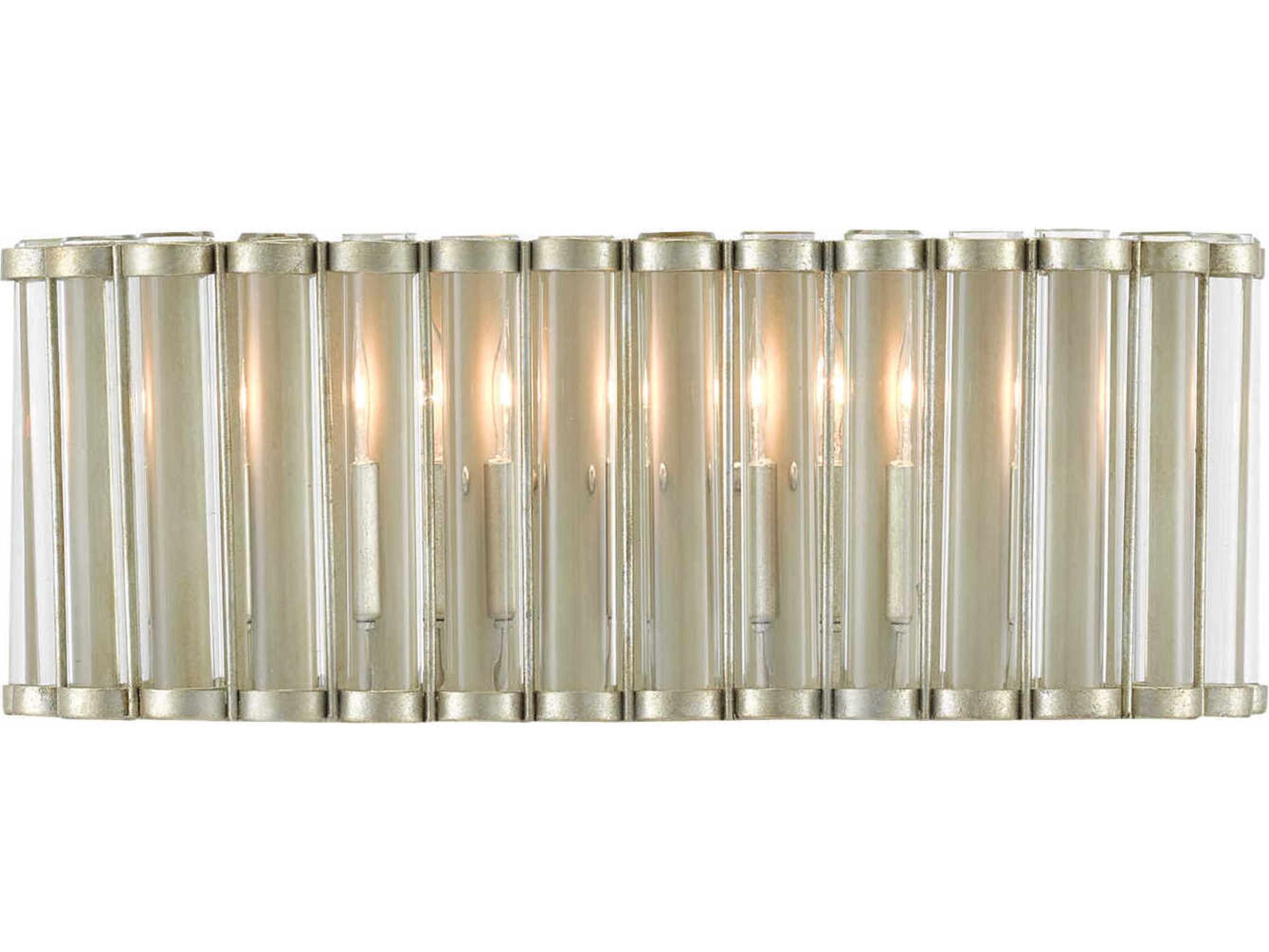Currey & Company Warwick 2-Light Contemporary Silver Leaf Clear Crystal Wall Sconce