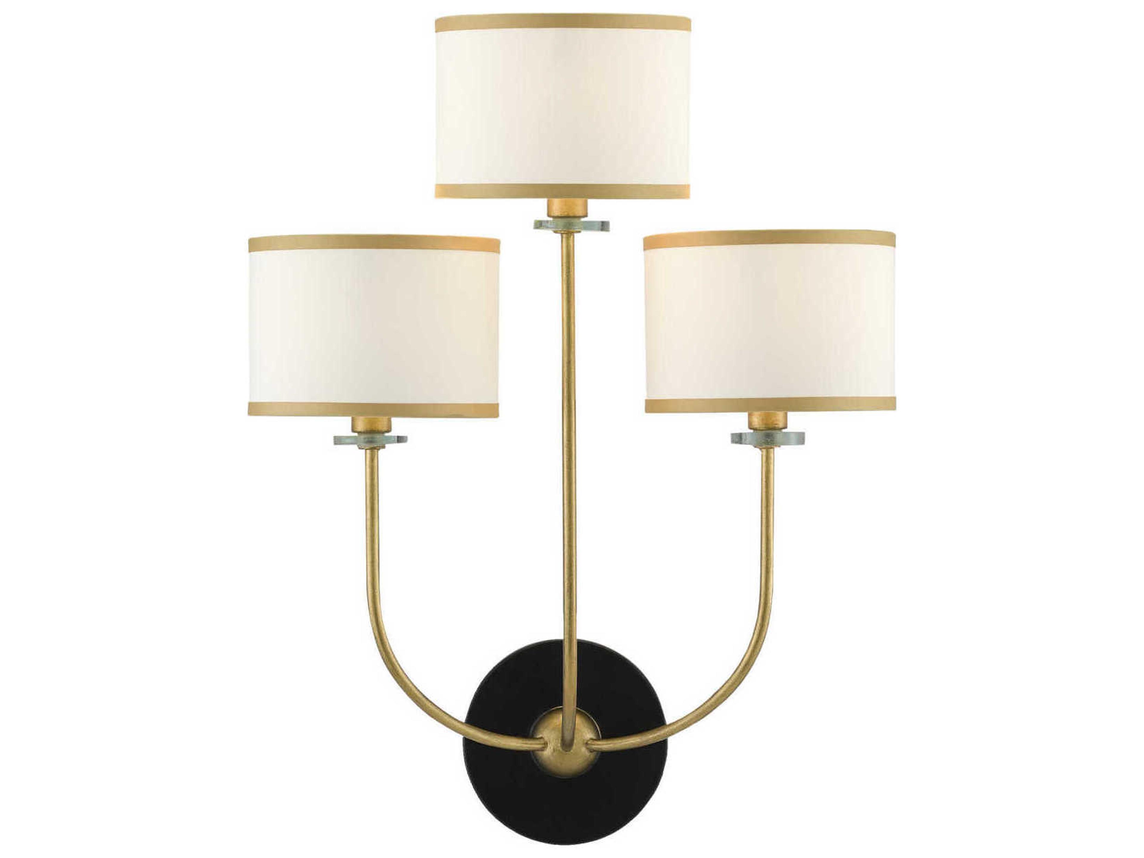 Currey & Company Croydon 3-Light Brass Satin Black White Glass Wall Sconce