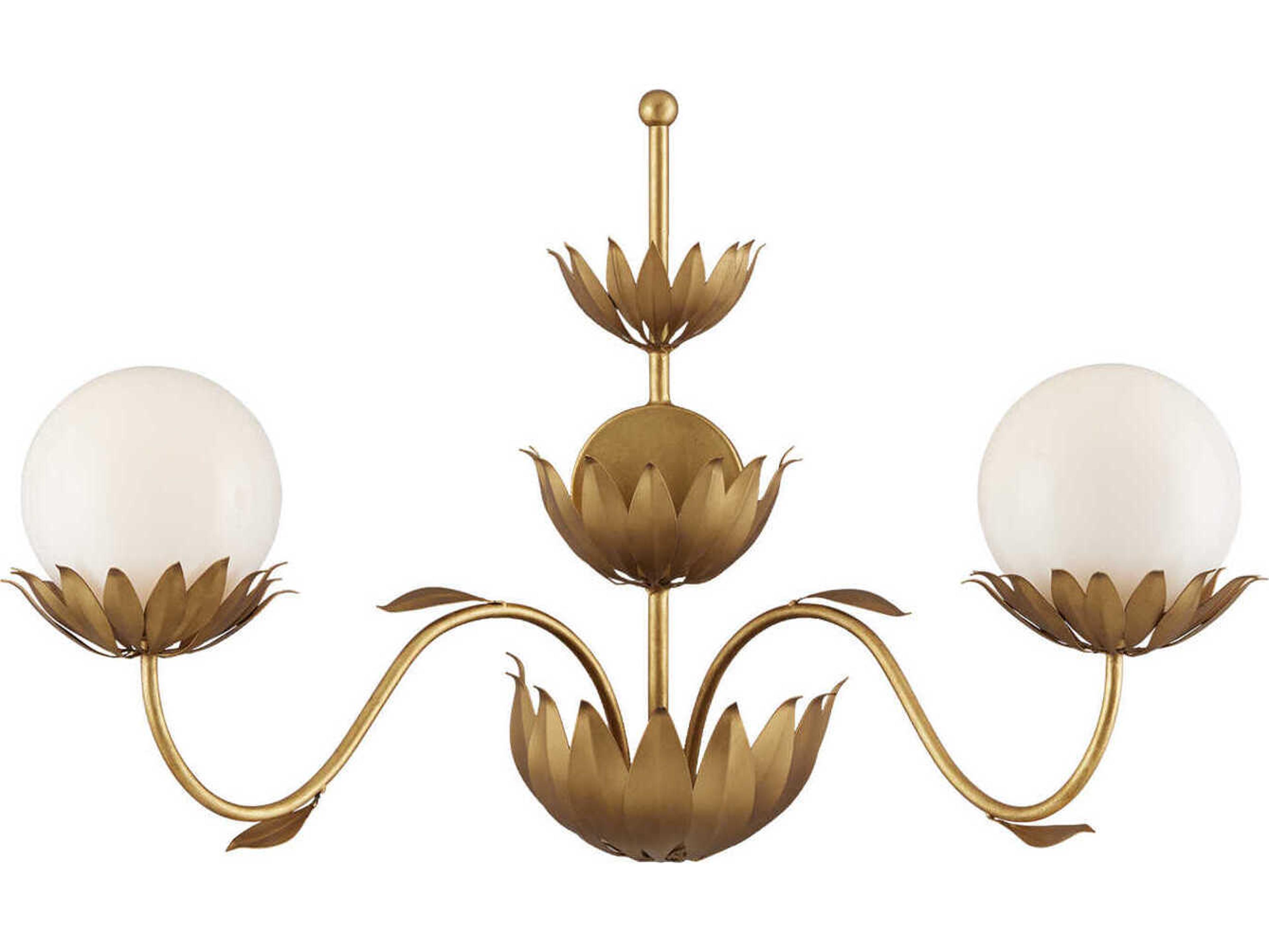 Currey & Company Mirasole 2-Light Contemporary Gold Leaf White Glass Wall Sconce