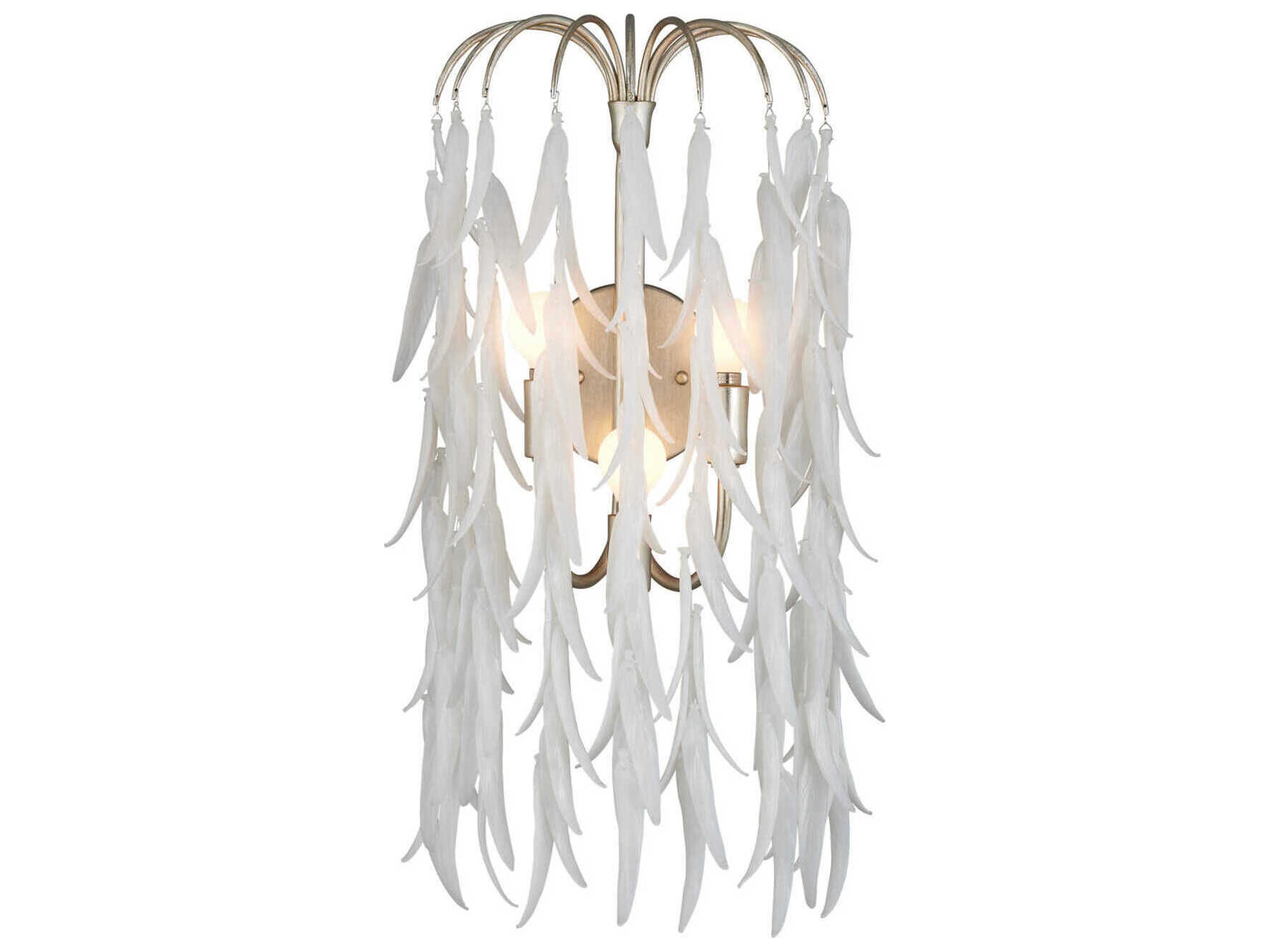 Currey & Company Glen Arbor 3-Light White Contemporary Silver Leaf Wall Sconce
