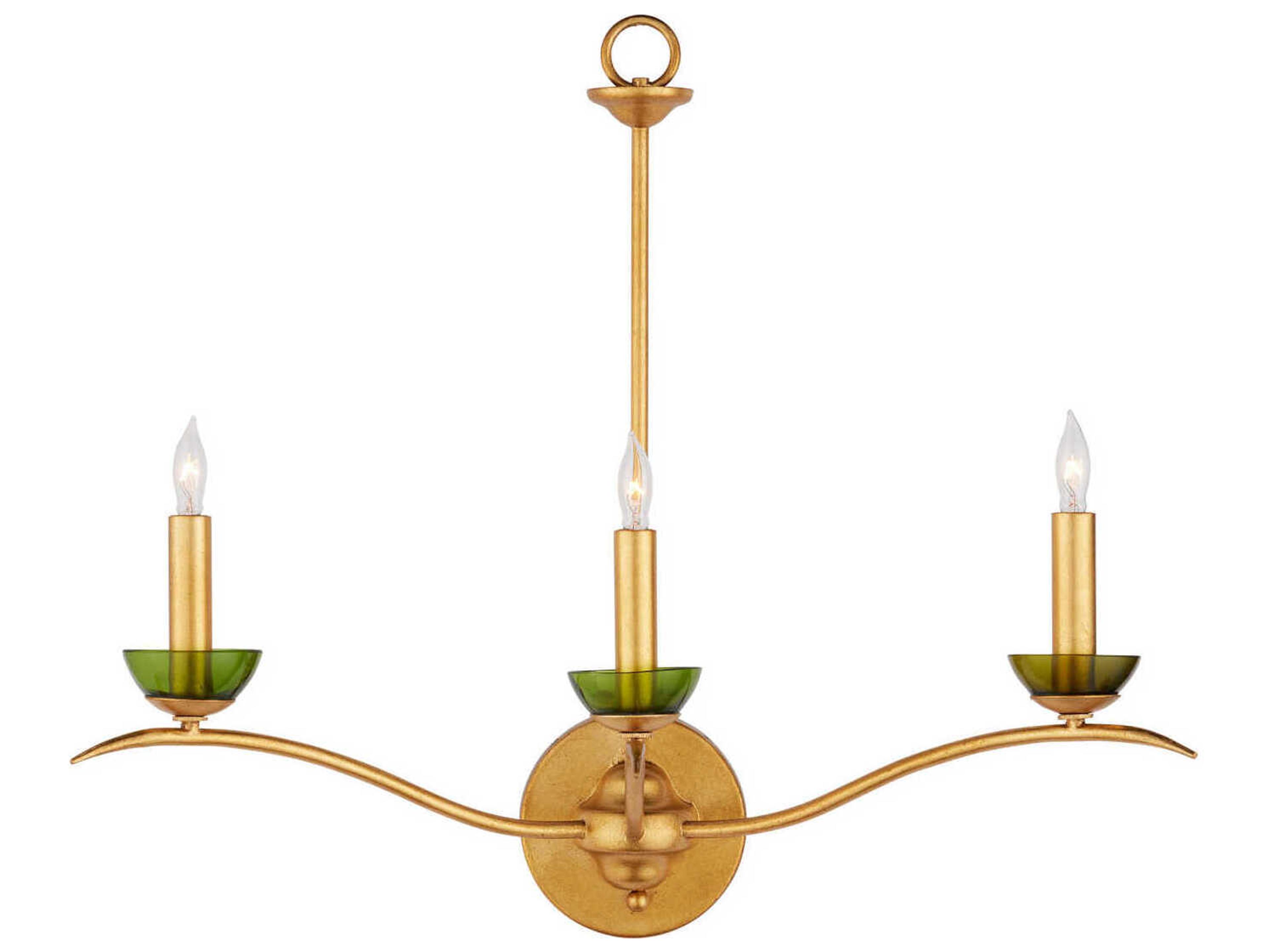 Currey & Company Flannery 3-Light Contemporary Gold Leaf Green Wall Sconce