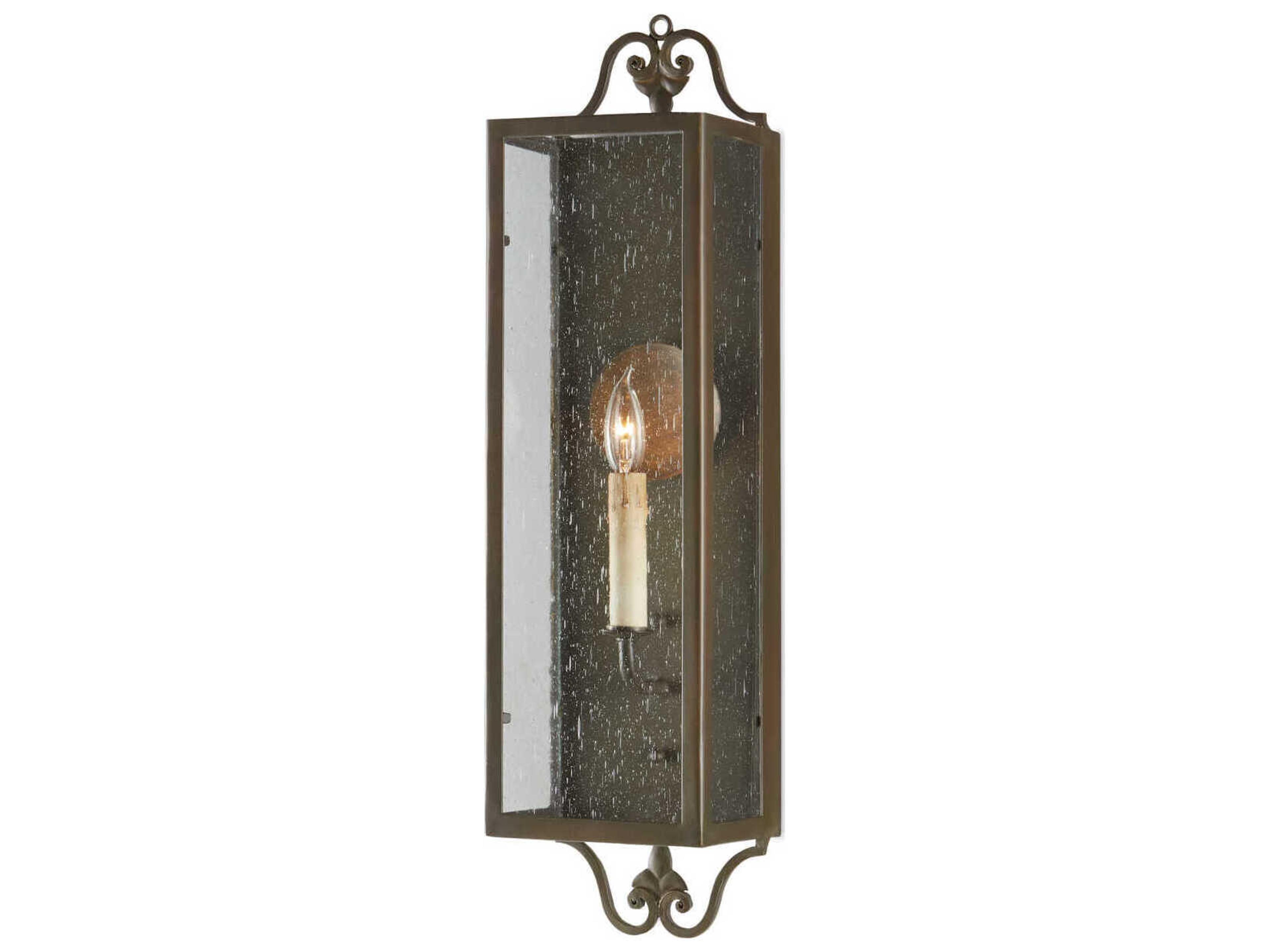 Currey & Company Wolverton 1-Light Bronze Verdigris Glass Wall Sconce
