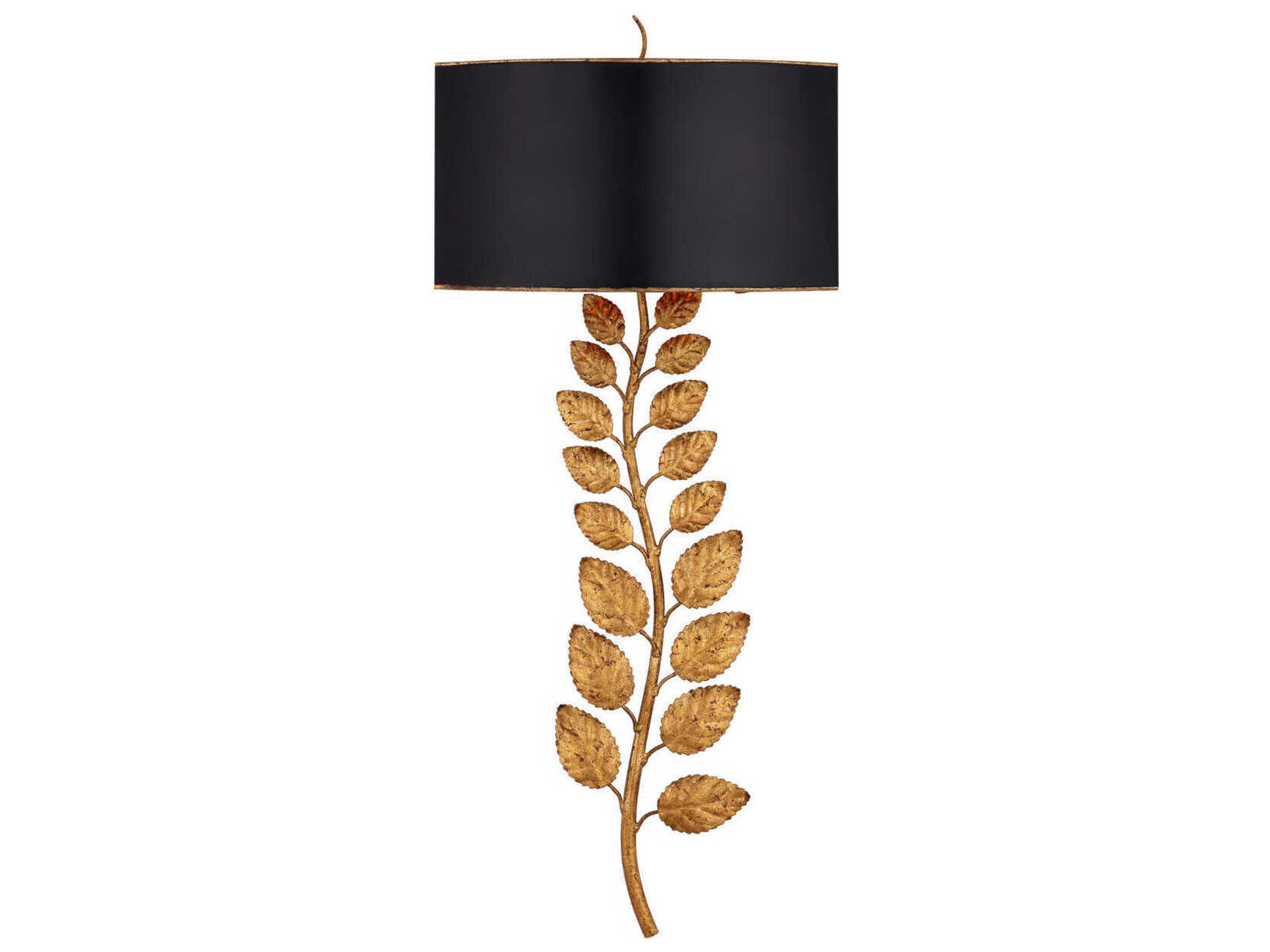 Currey & Company Birdwood Textured Gold Leaf satin Black Wall Sconce