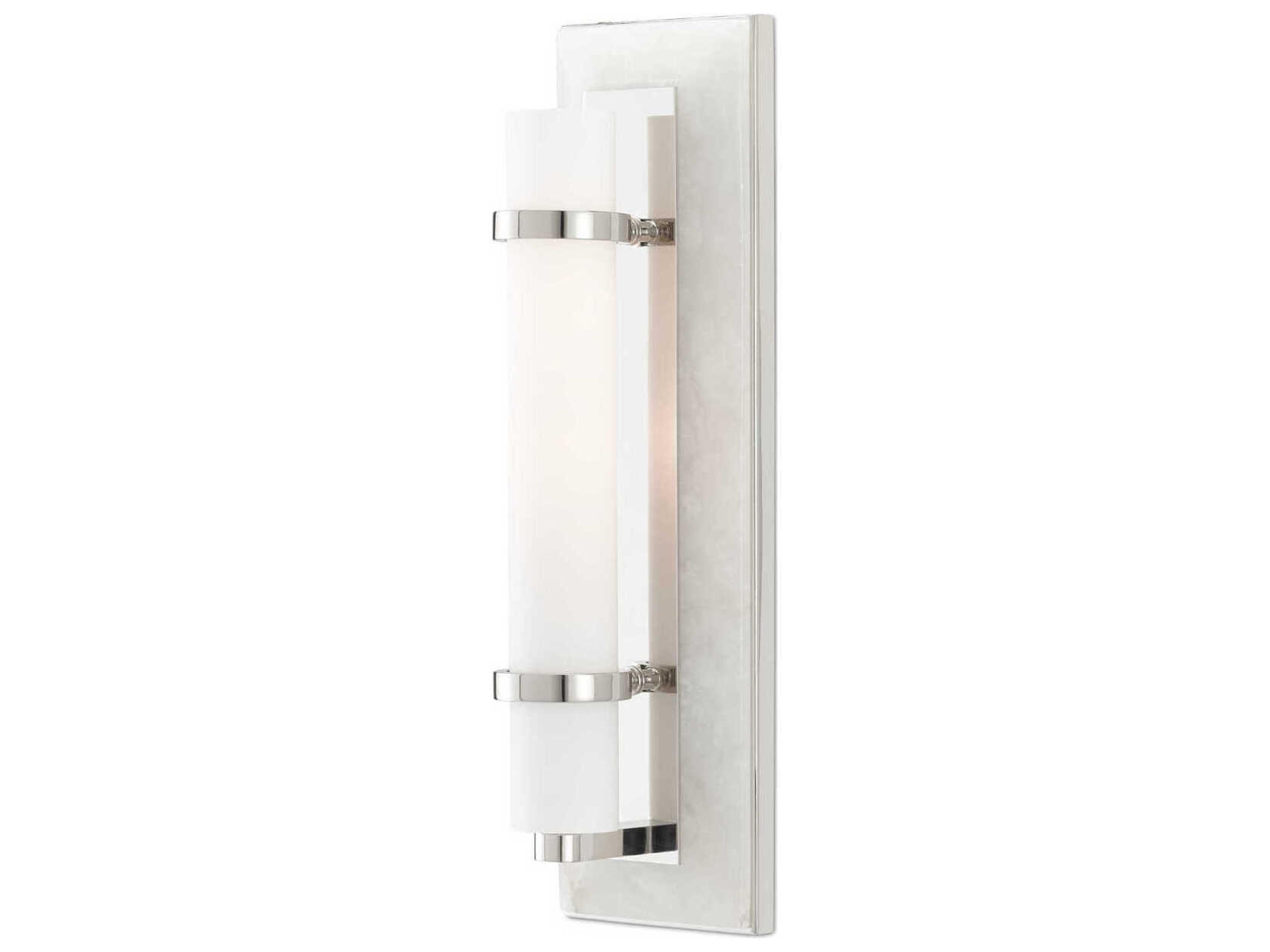 Currey & Company Bruneau 1-Light Natural Alabaster Polished Nickel White Glass Wall Sconce