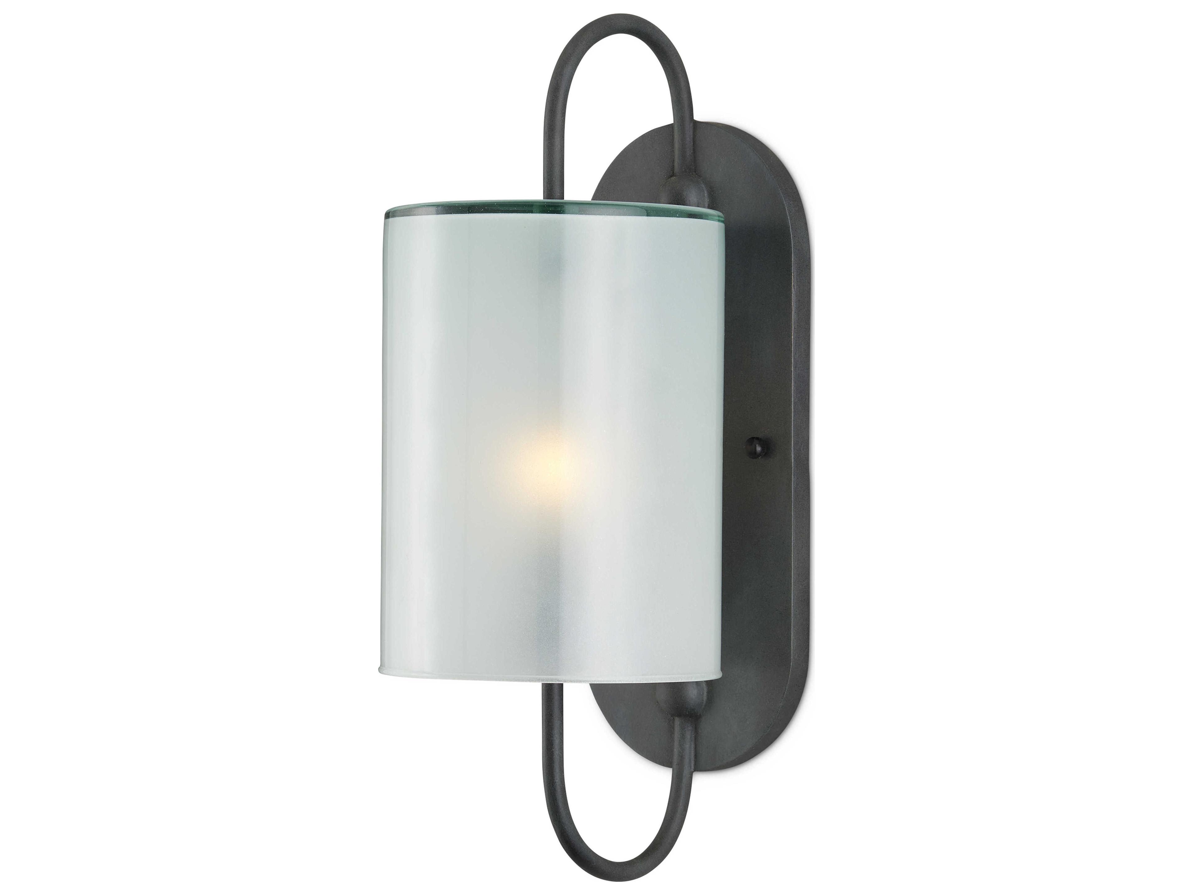 Currey & Company Glacier 1-Light Antique Bronze Black Glass Wall Sconce