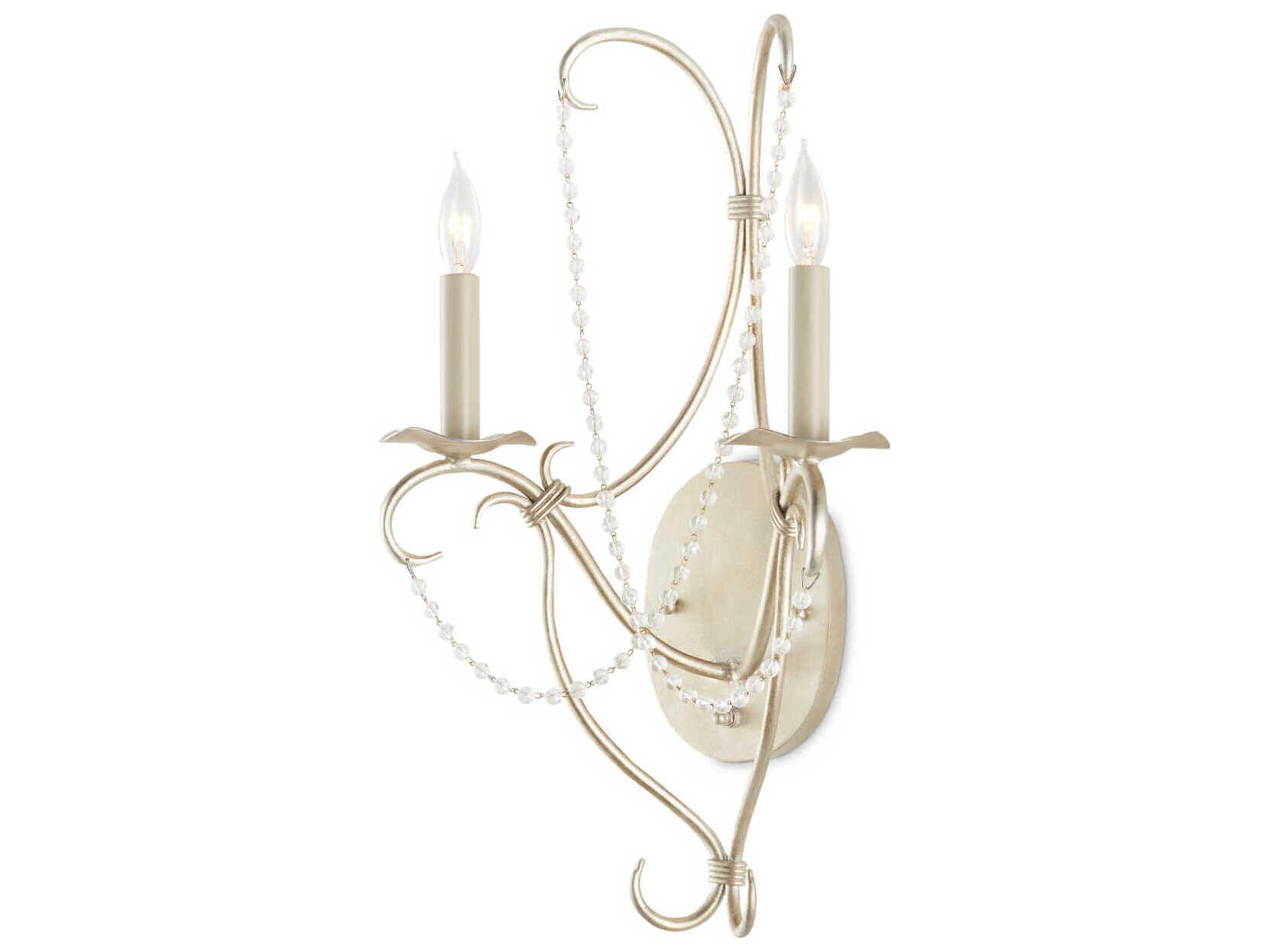Currey & Company Crystal Lights 2-Light Silver Leaf Crystal Wall Sconce