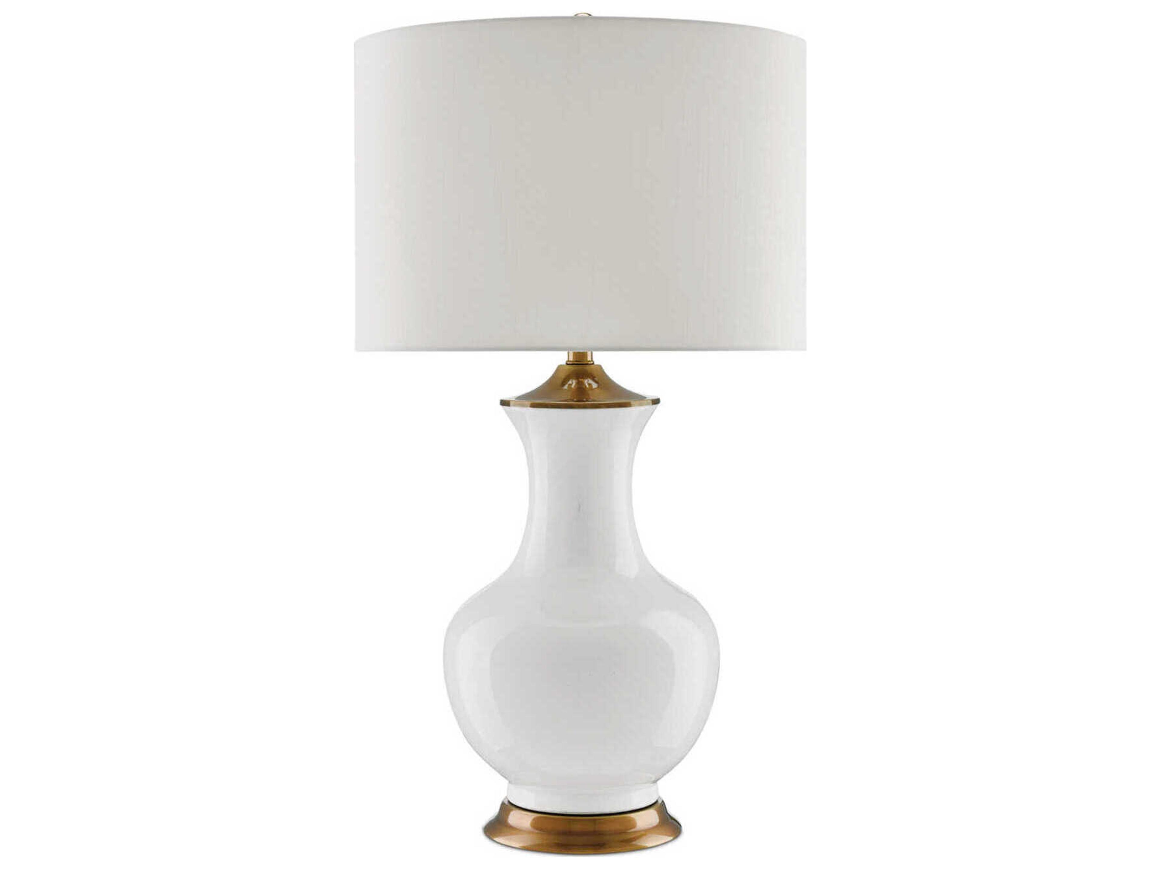 Currey & Company Lilou Edison Bulb Buffet/Table White Antique Brass Buffet Lamp with Off Shantung Shade