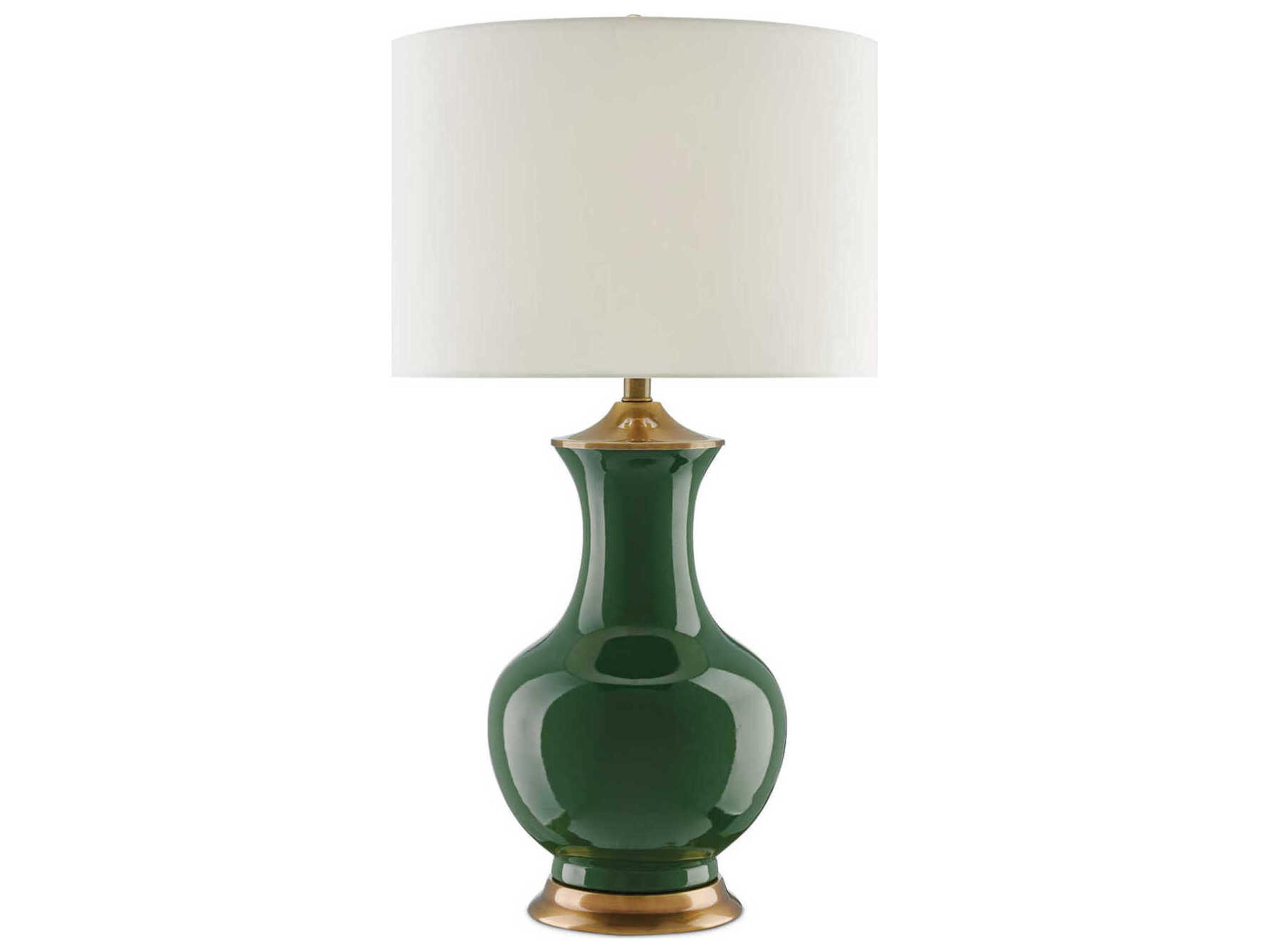 Currey & Company Lilou Green Antique Brass Edison Bulb Buffet/Table Greentique Buffet Lamp with Eggshell Shantung Shade