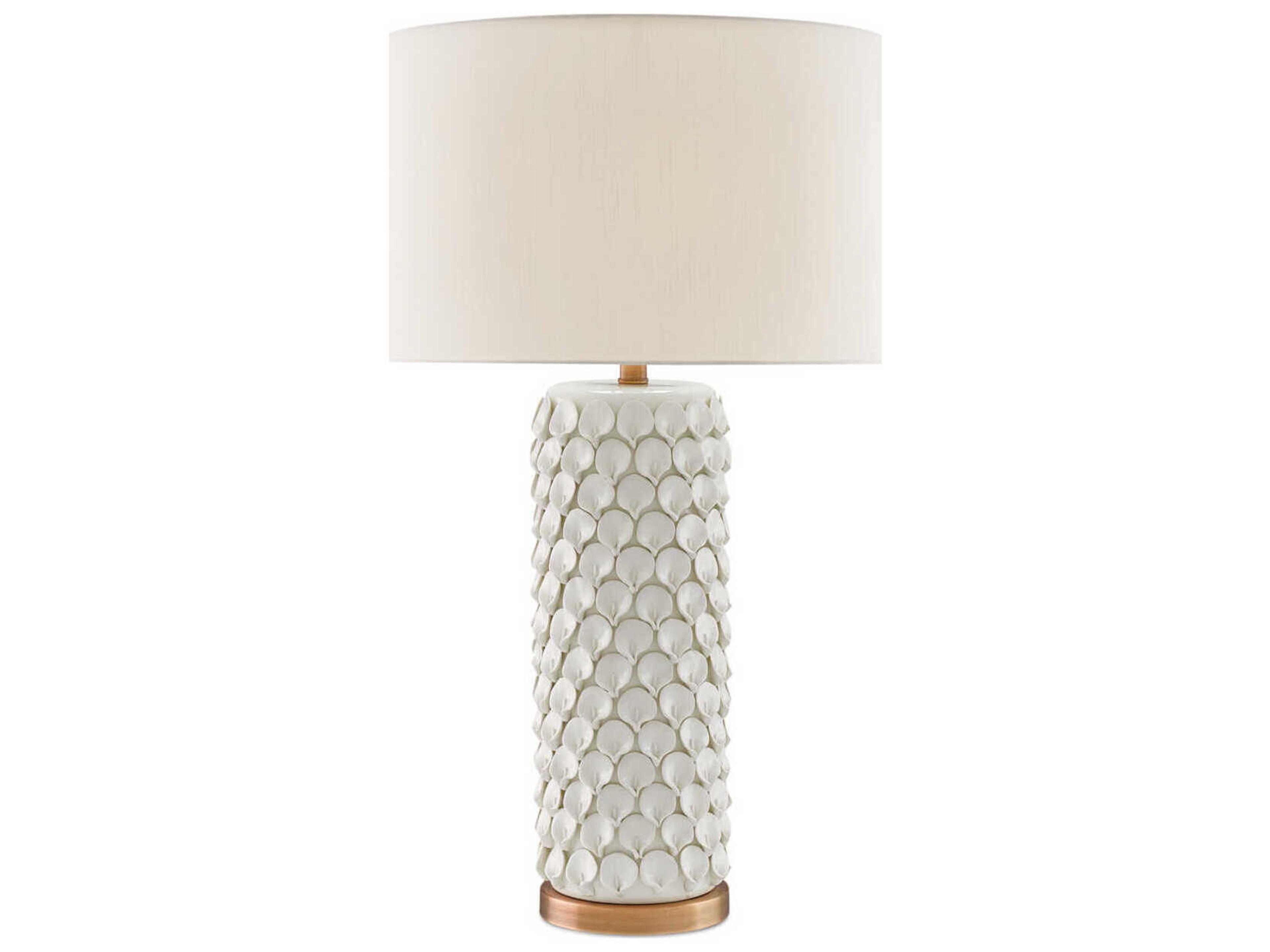 Currey & Company Calla Lily Edison Bulb Buffet/Table Cream Antique Brass Off White Buffet Lamp with Eggshell Shantung Shade