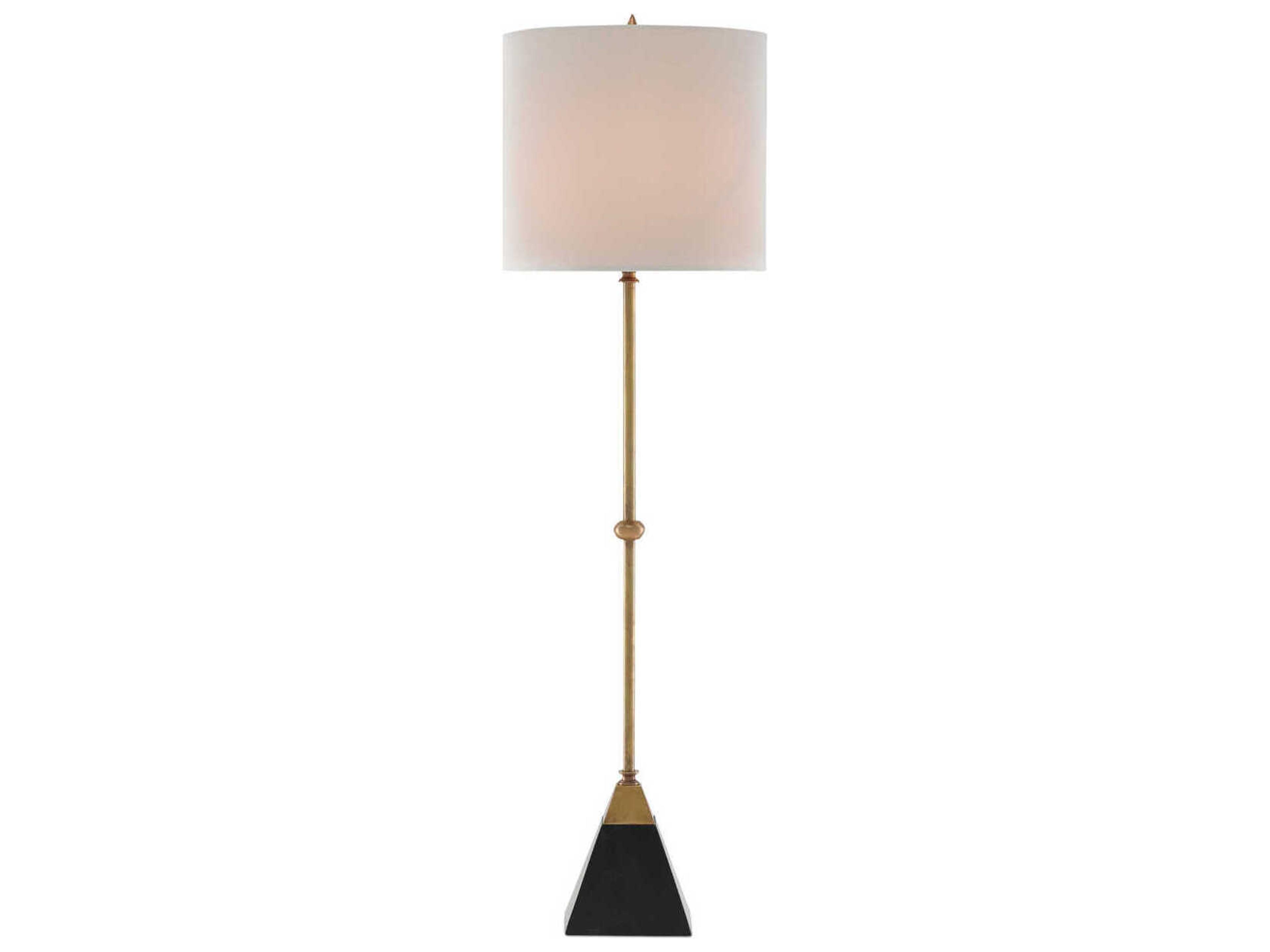 Currey & Company Recluse Buffet/Table Vintage Brass Black Buffet Lamp with Bone Linen Shade