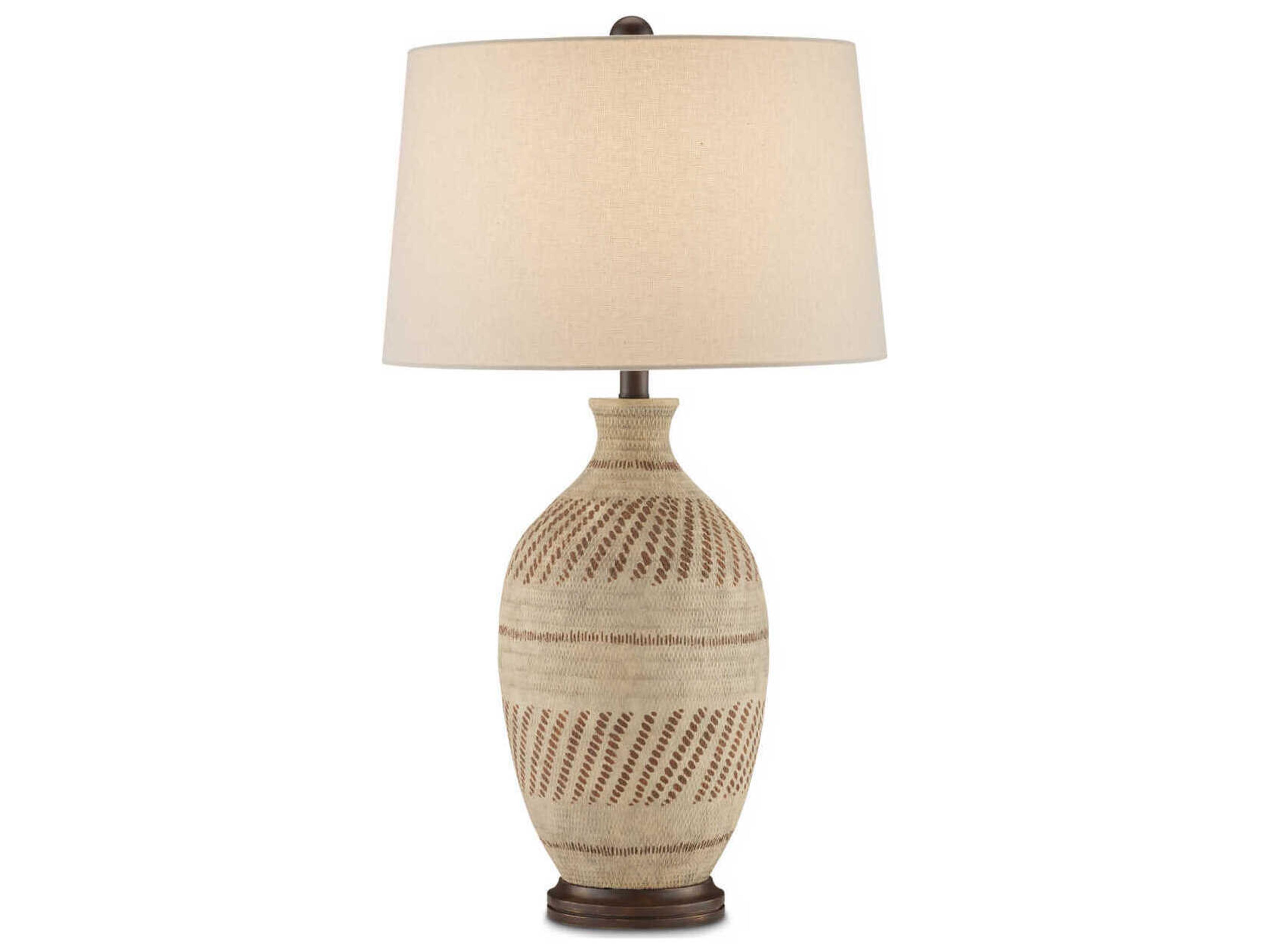 Currey & Company Faiyum Tan Brown Hand-Rubbed Bronze Edison Bulb Buffet/Table Buffet Lamp with Flax Linen Shade