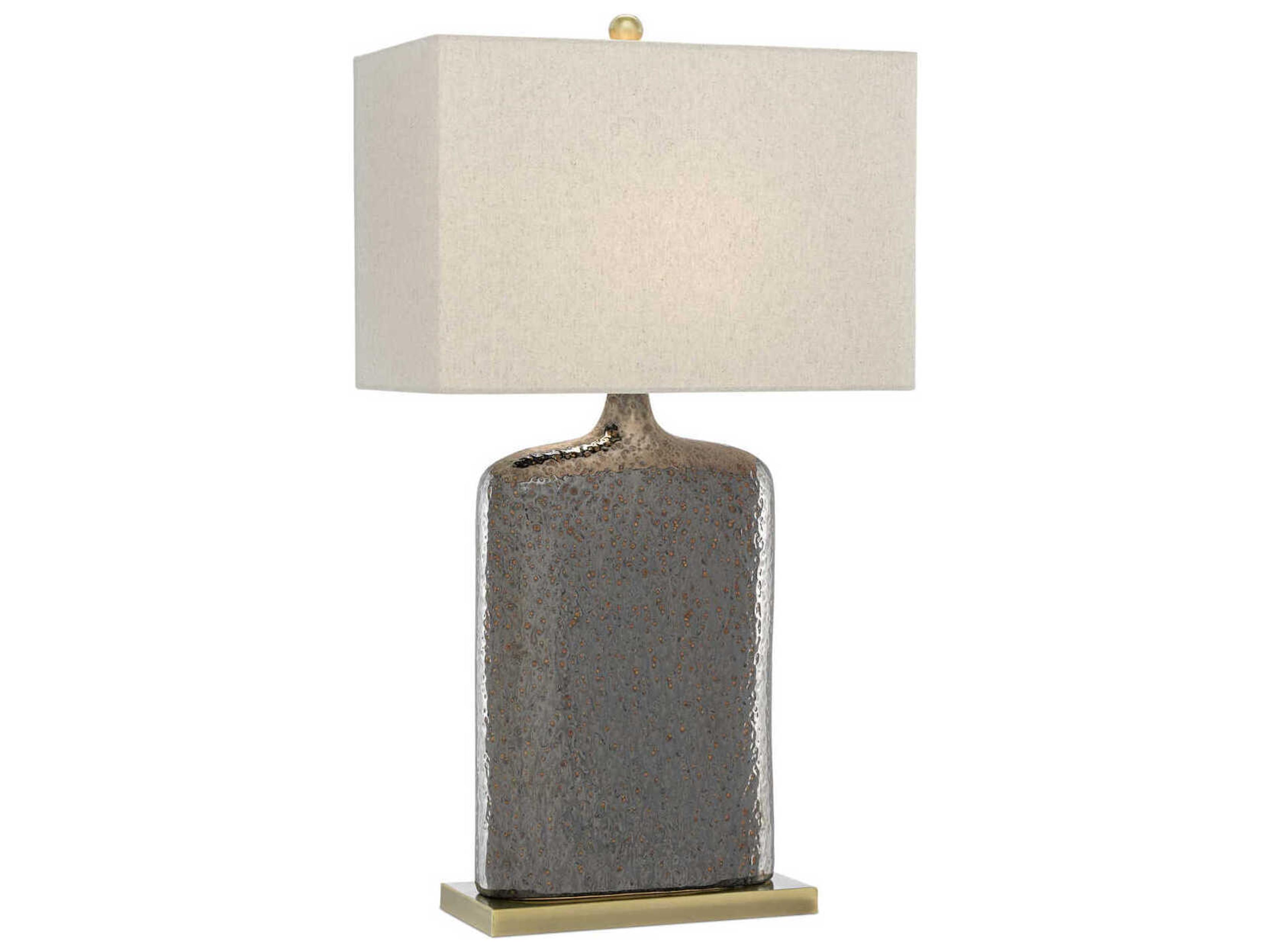 Currey & Company Musing Edison Bulb Buffet/Table Rustic Metallic Bronze Buffet Lamp with Khaki Linen Shade