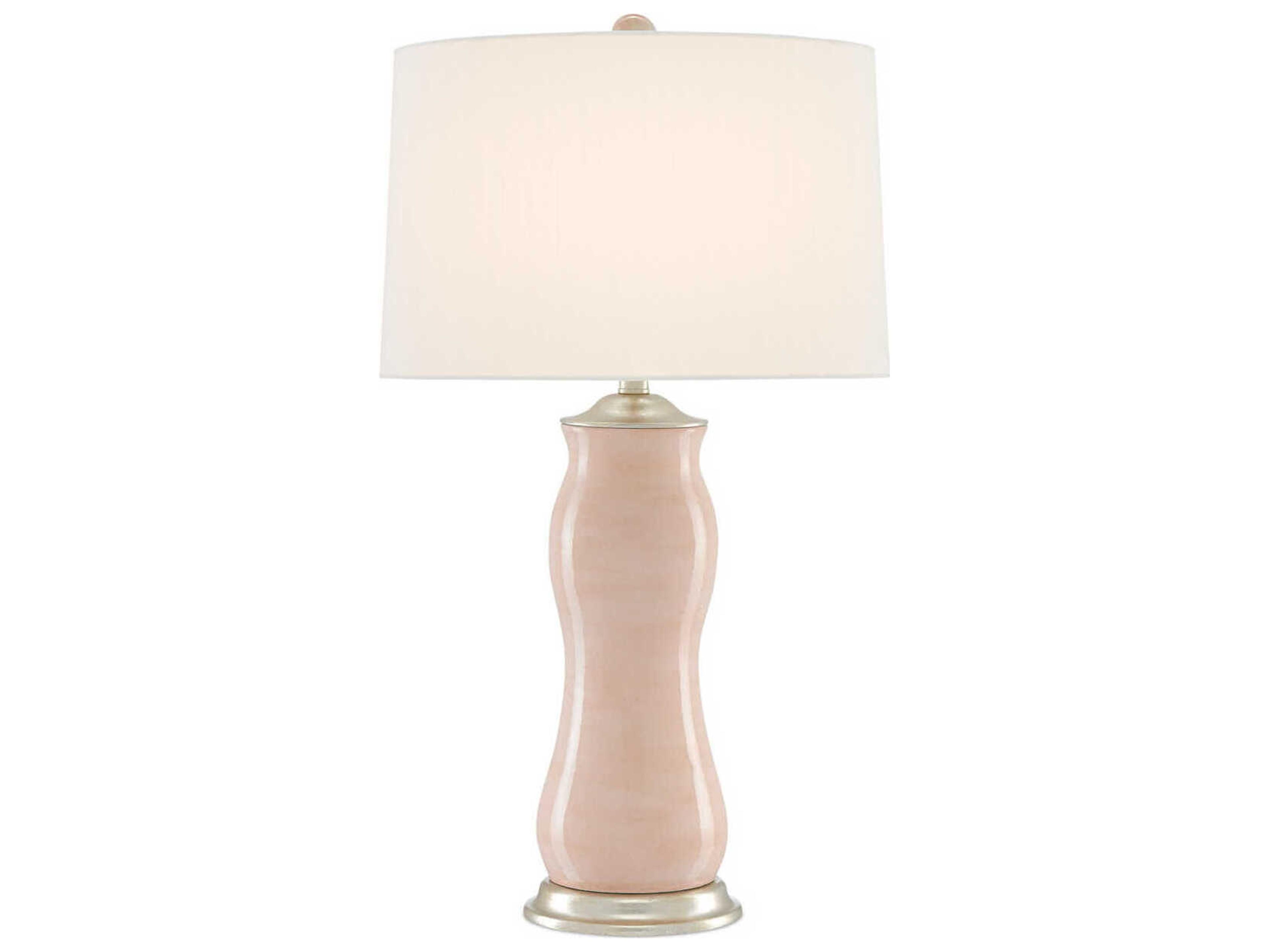 Currey & Company Ondine Blush Silver Leaf Off White Shantung Pink Buffet Lamp