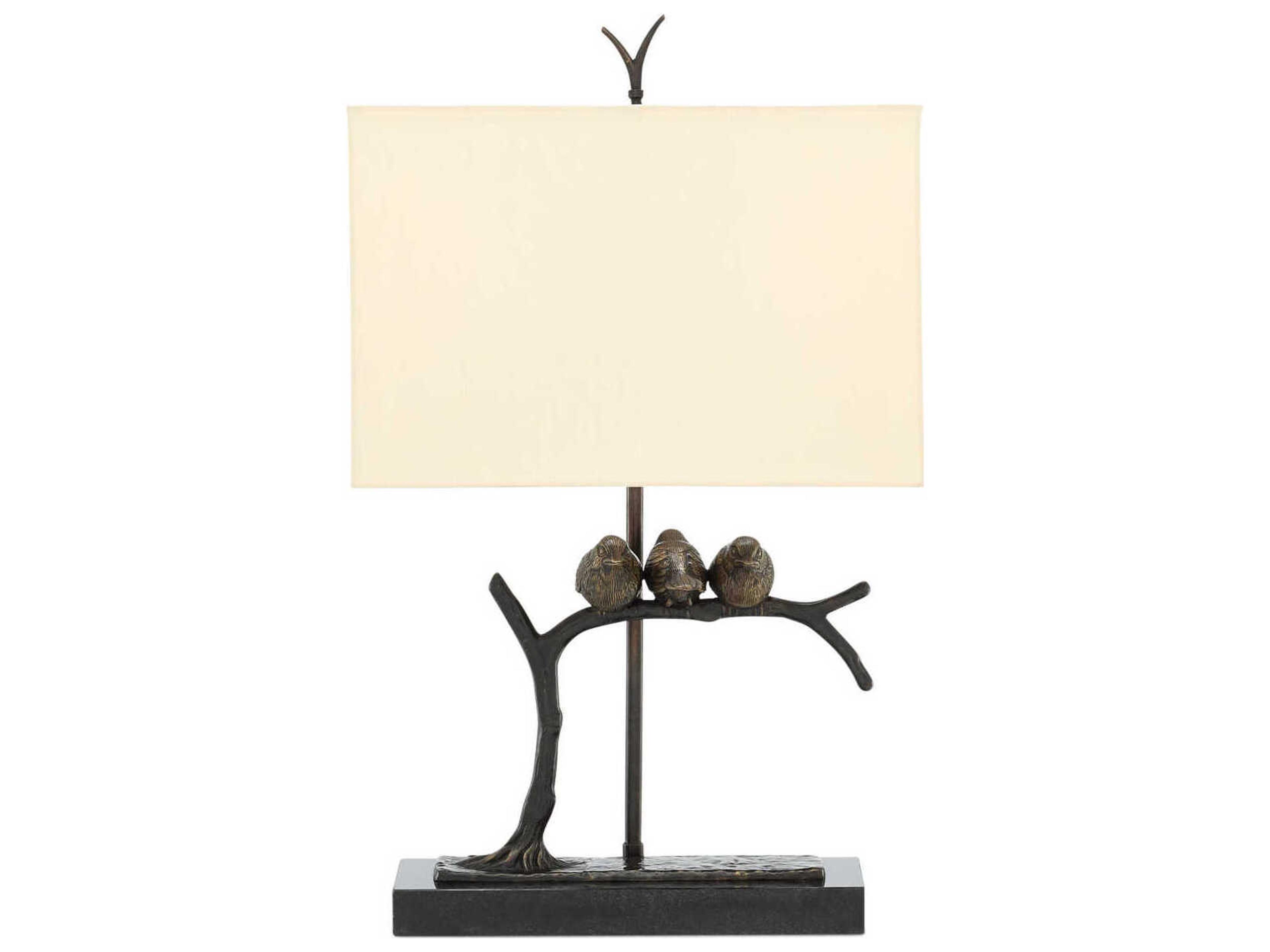 Currey & Company Sparrow Bronze Black Honey Beige Shantung Table Lamp