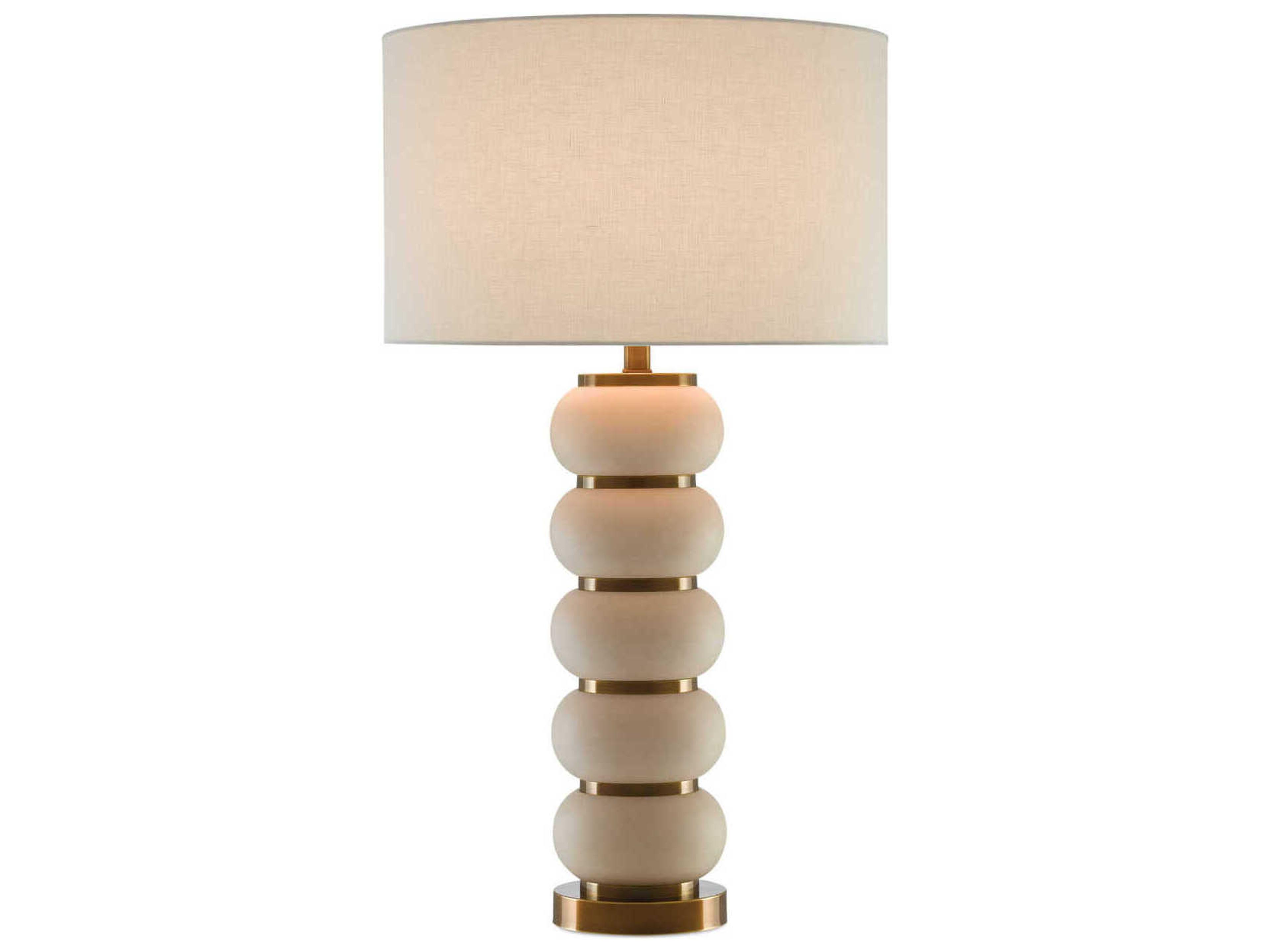 Currey & Company Luko White Mud Antique Brass Off Linen Buffet Lamp