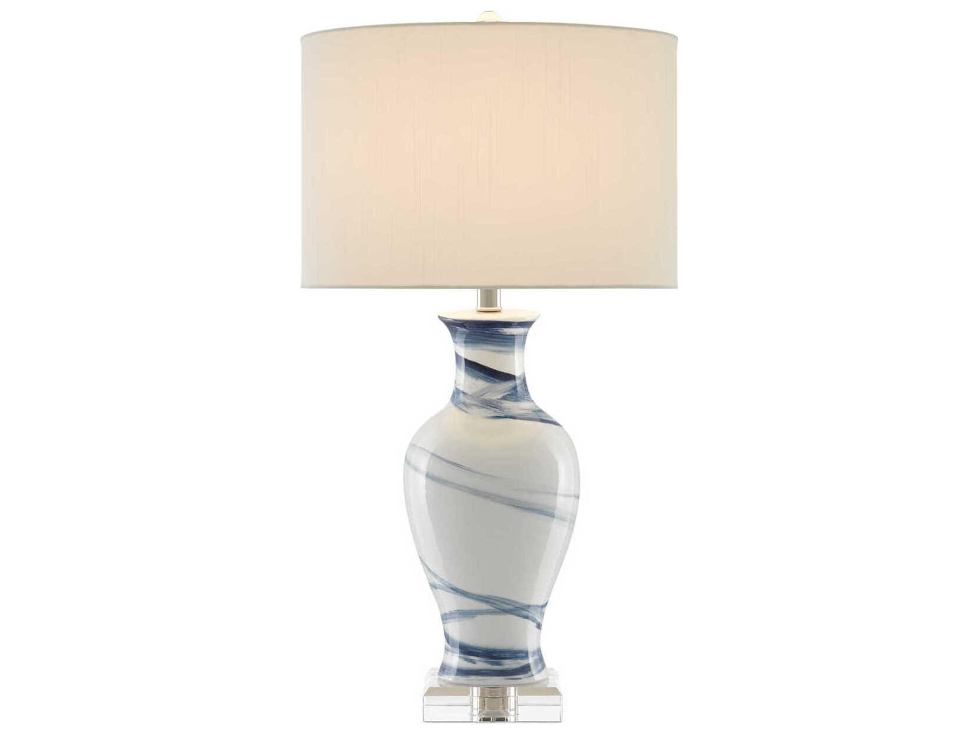 Currey & Company Hanni Crystal White Blue Off Shantung Buffet Lamp