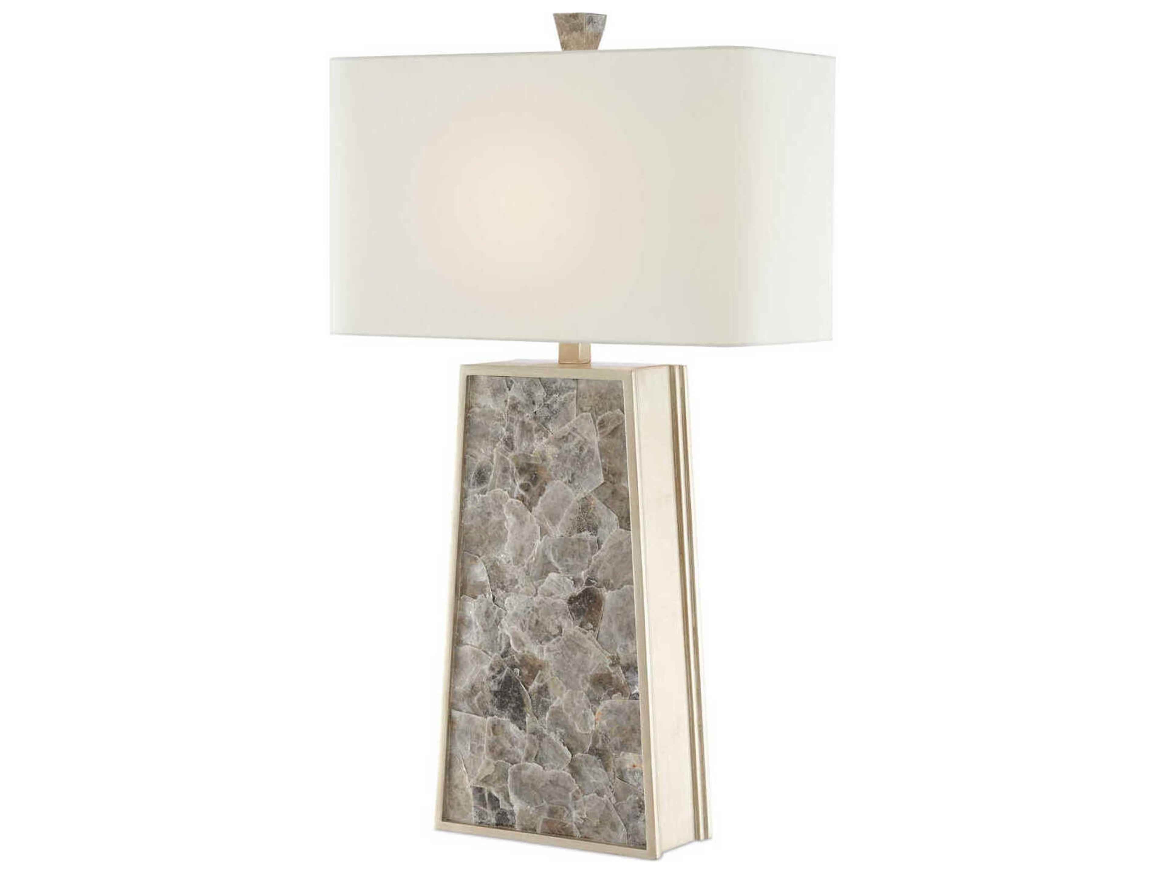 Currey & Company Calloway Light Mica Silver Leaf Off White Shantung Buffet Lamp