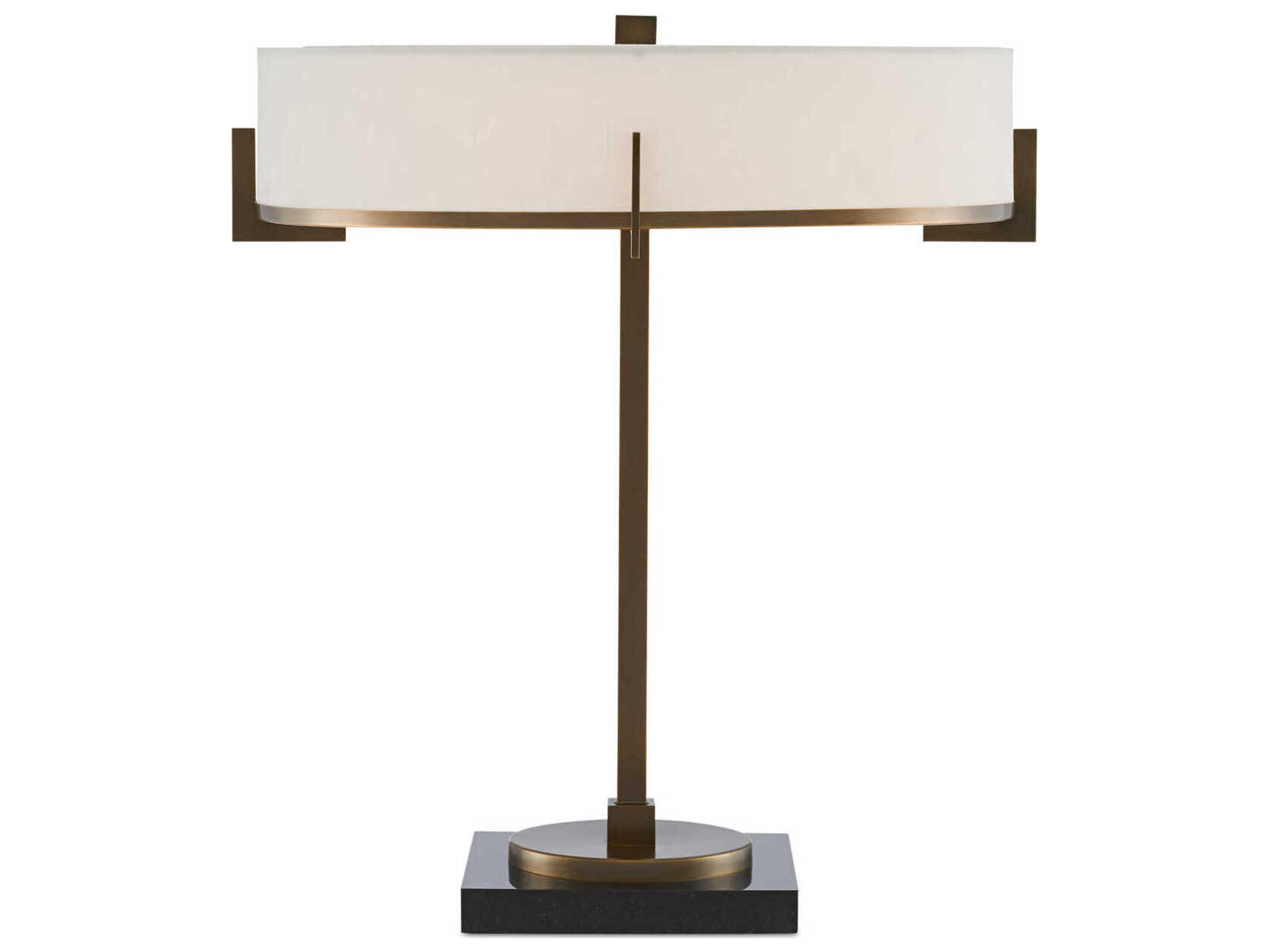 Jacobi Antique Brass Black Off White Shantung Table Lamp