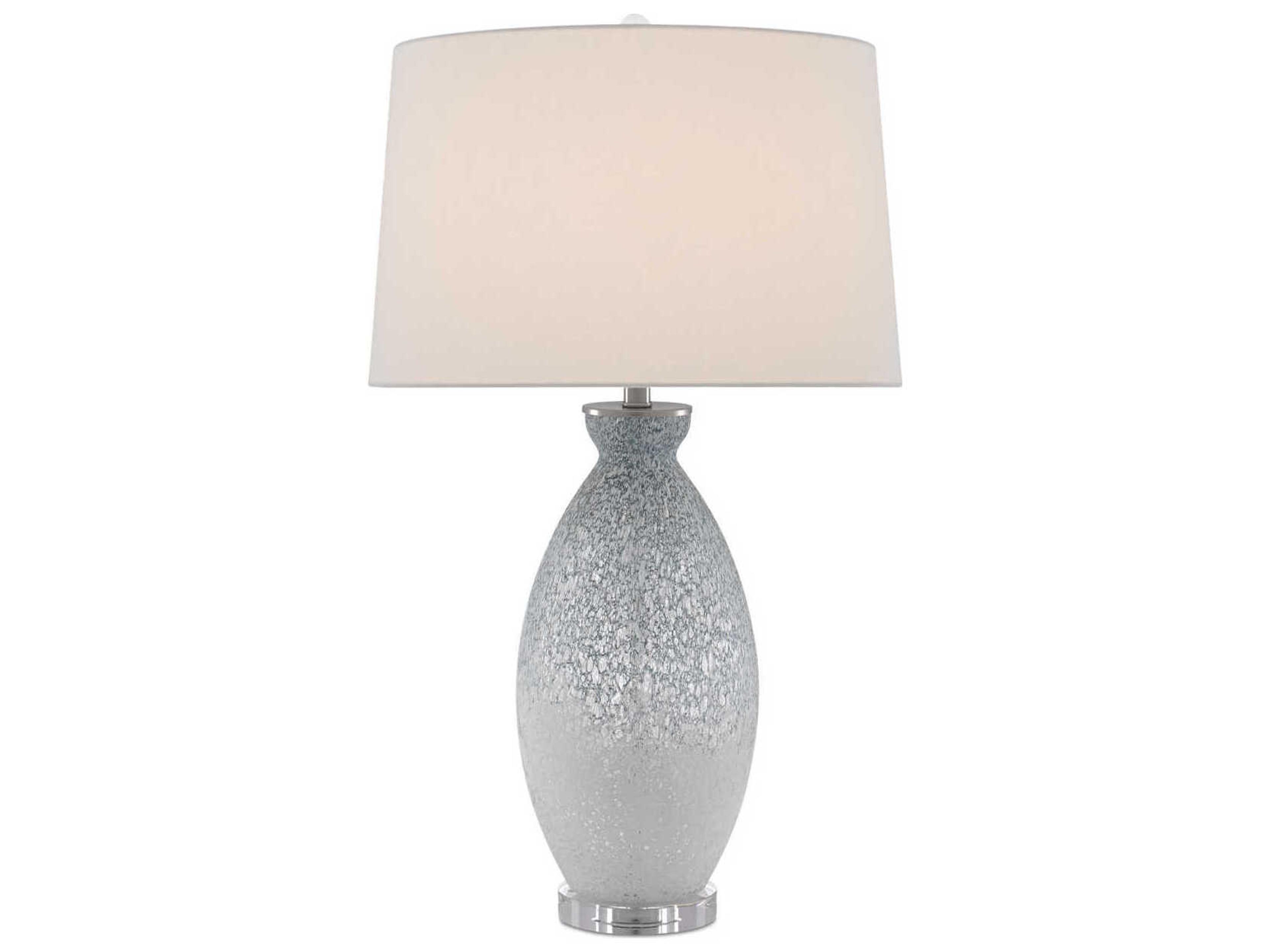 Currey & Company Hatira Crystal Glass Pale Blue White Off Linen Buffet Lamp