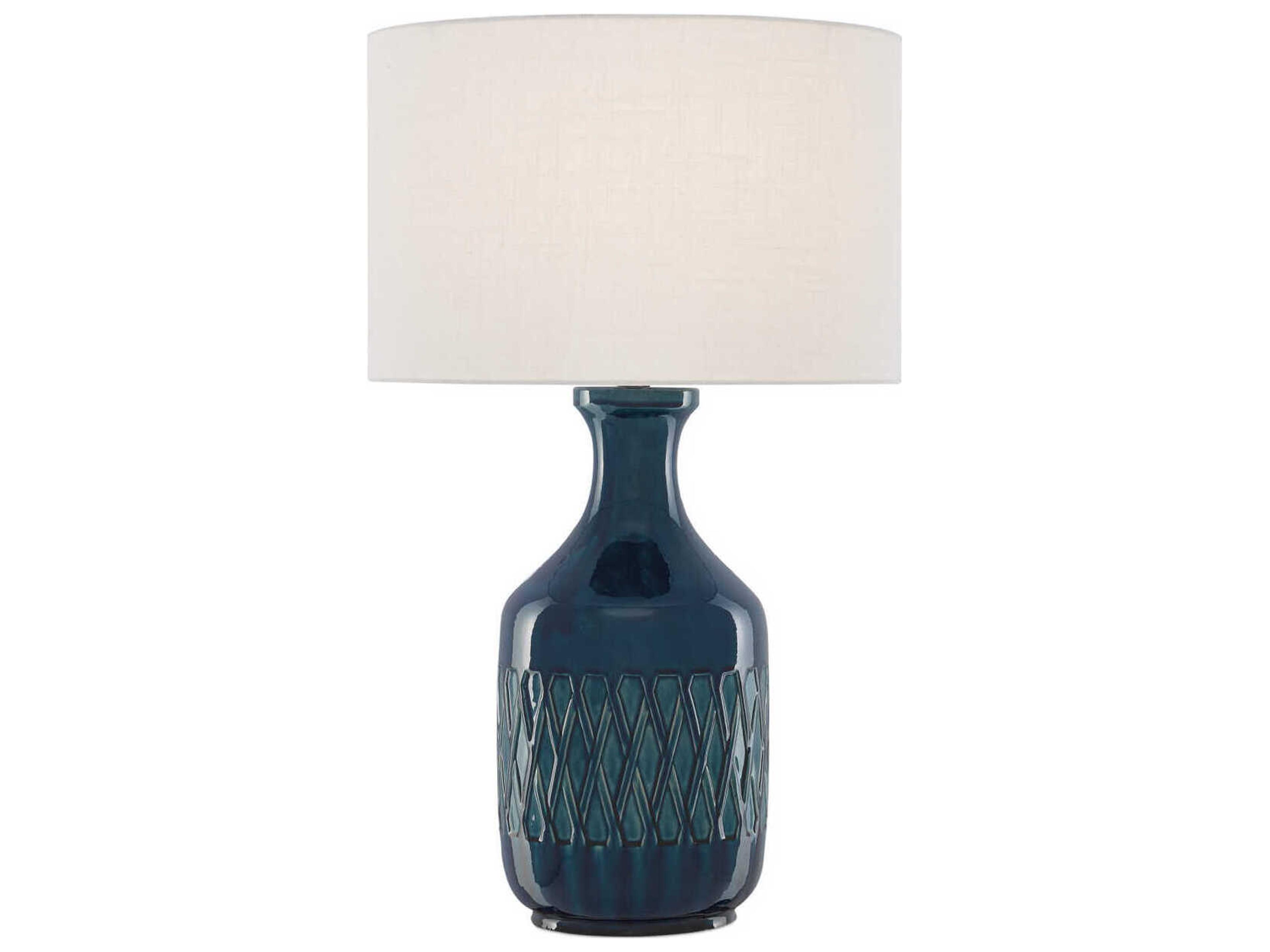 Currey & Company Samba Ocean Blue Off White Shantung Buffet Lamp