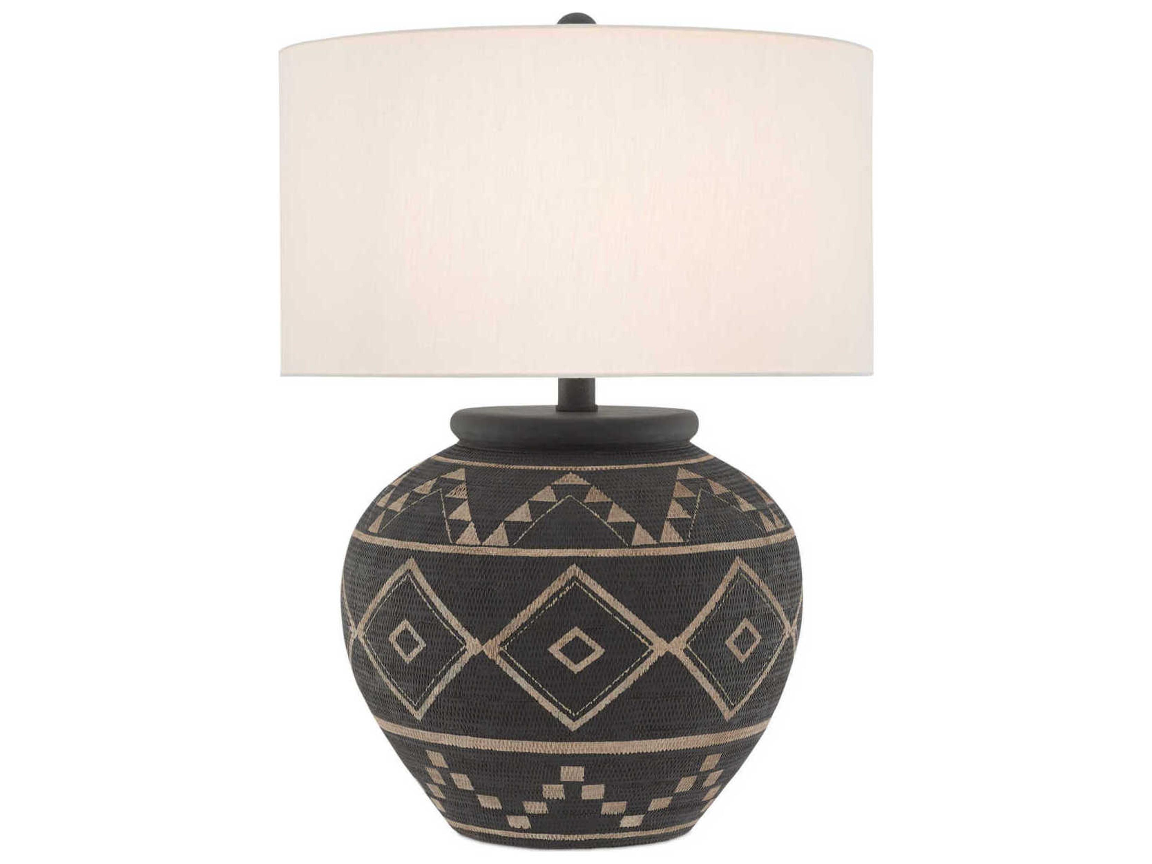 Currey & Company Tattoo Brewed Latte Mole Black Off White Linen Brown Buffet Lamp