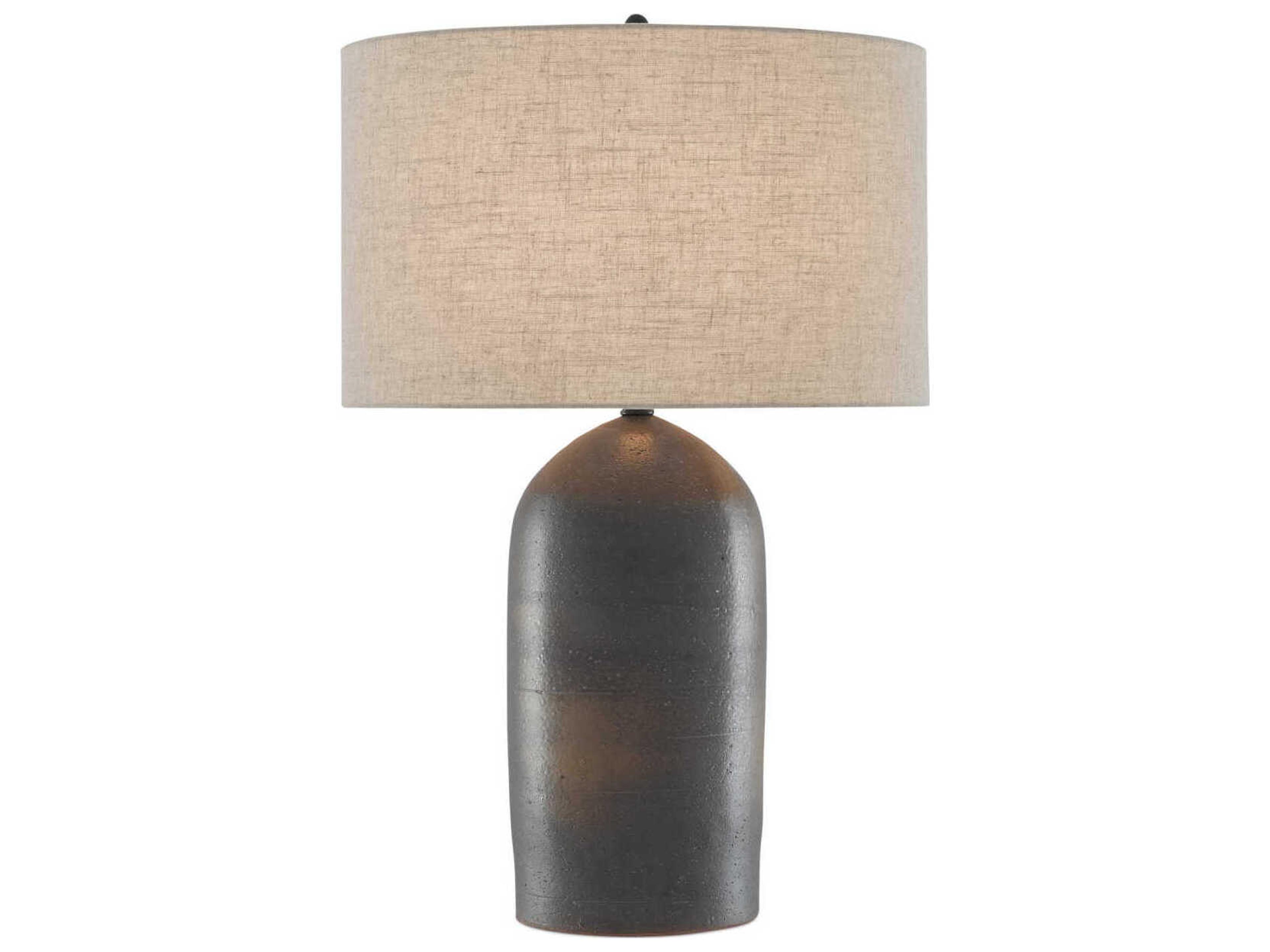 Currey & Company Munby Rust Iron Natural Linen Gray Buffet Lamp