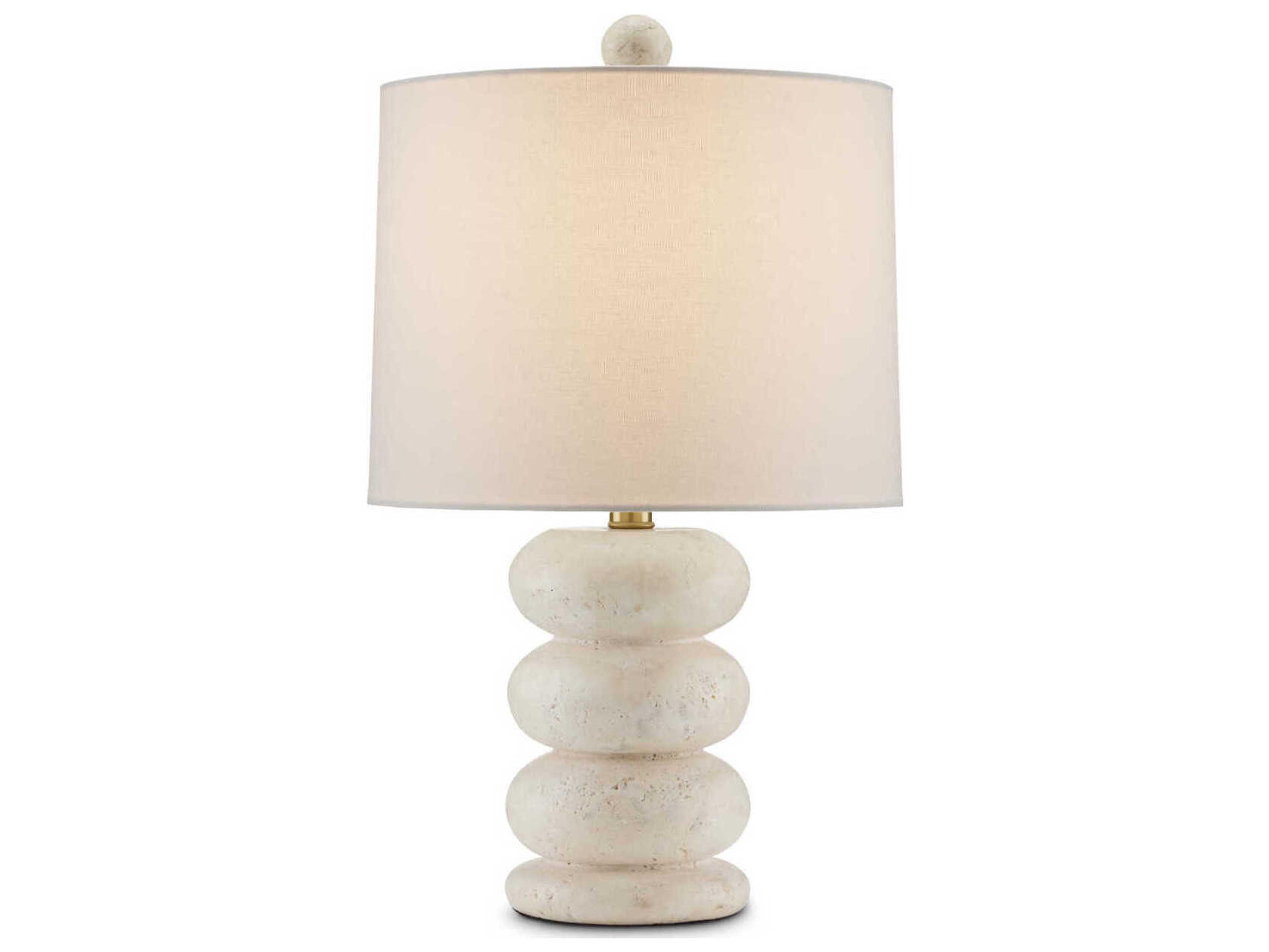 Currey & Company Girault 1-Light Beige antique Brass Bone Linen Brown Table Lamp