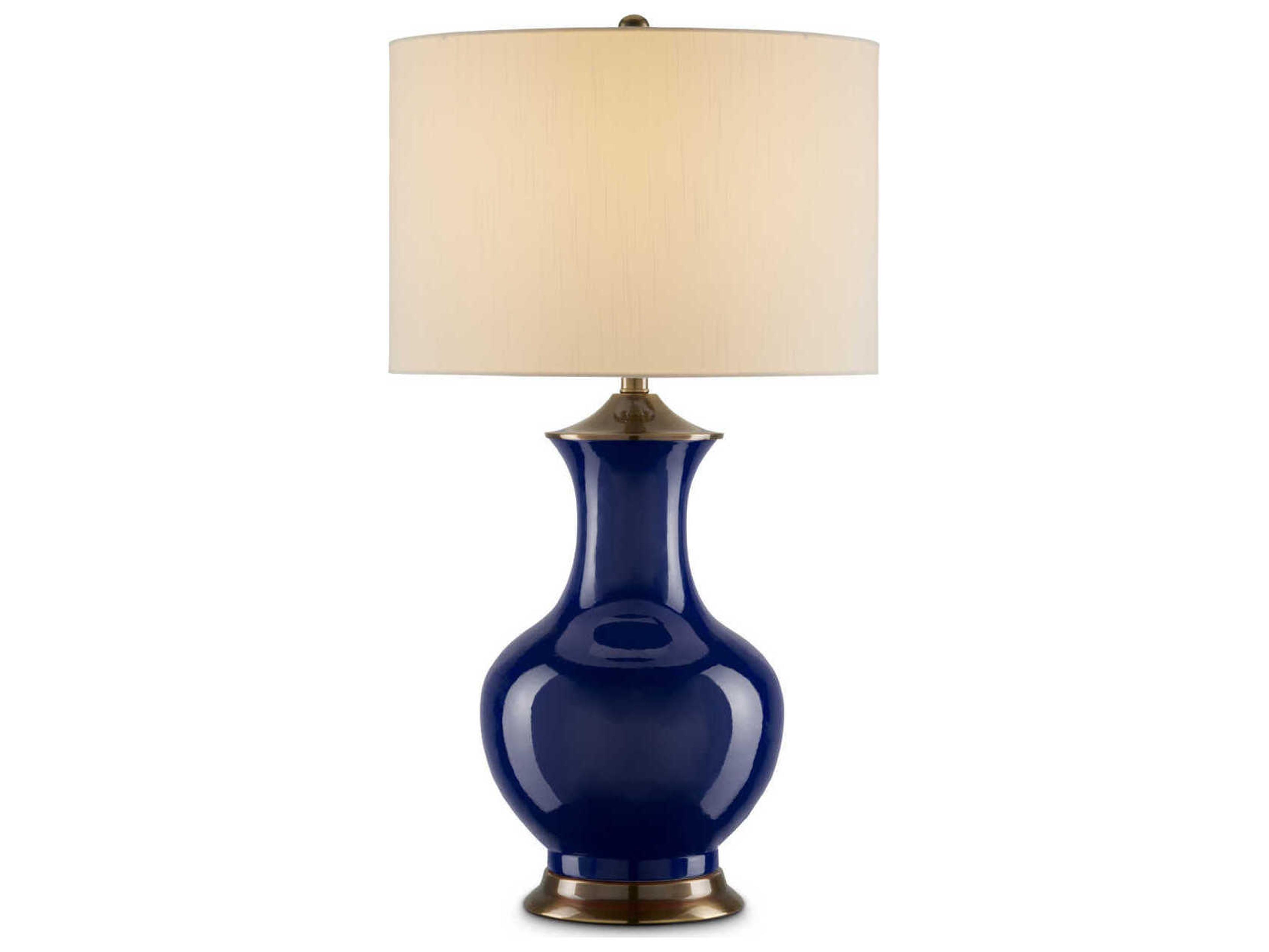 Currey & Company Lilou 1-Light Blue antique Brass Eggshell Shantung Table Lamp