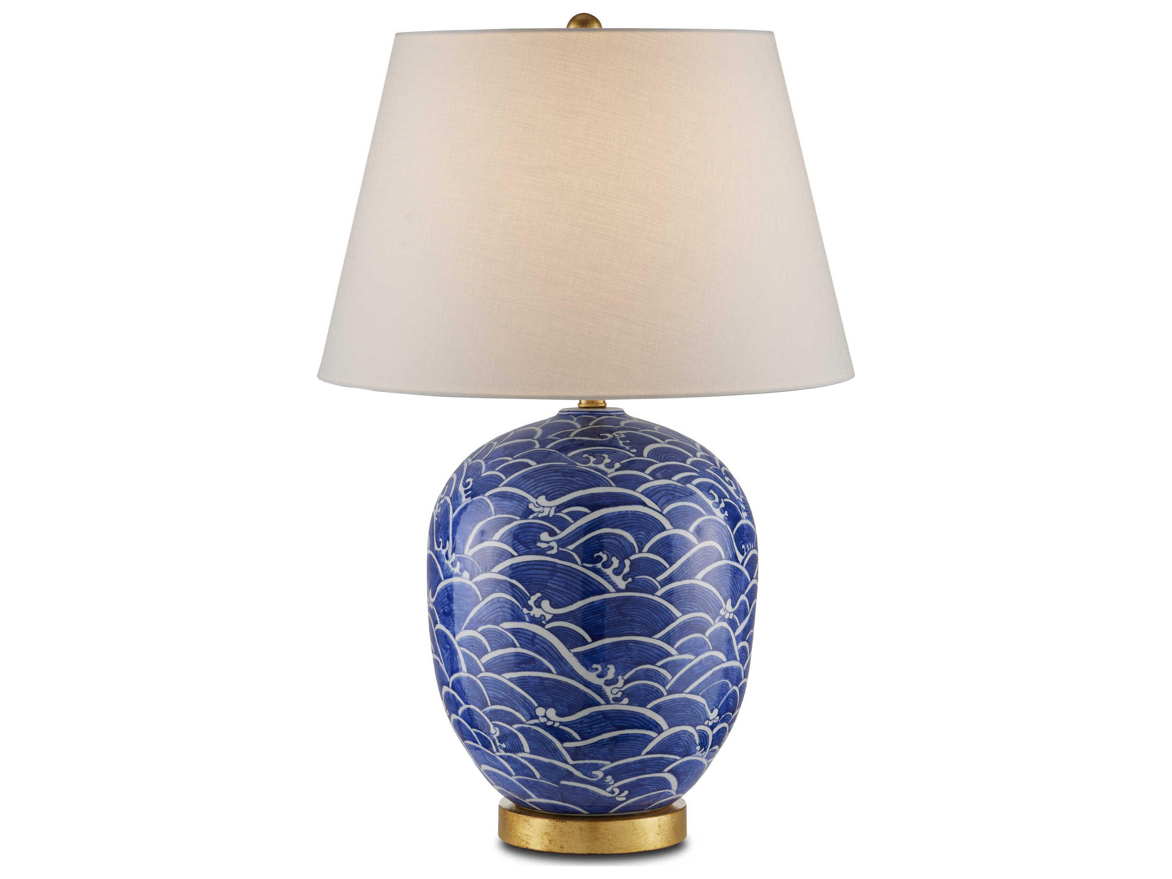 Currey & Company Nami 1-Light Blue White Gold Leaf Table Lamp