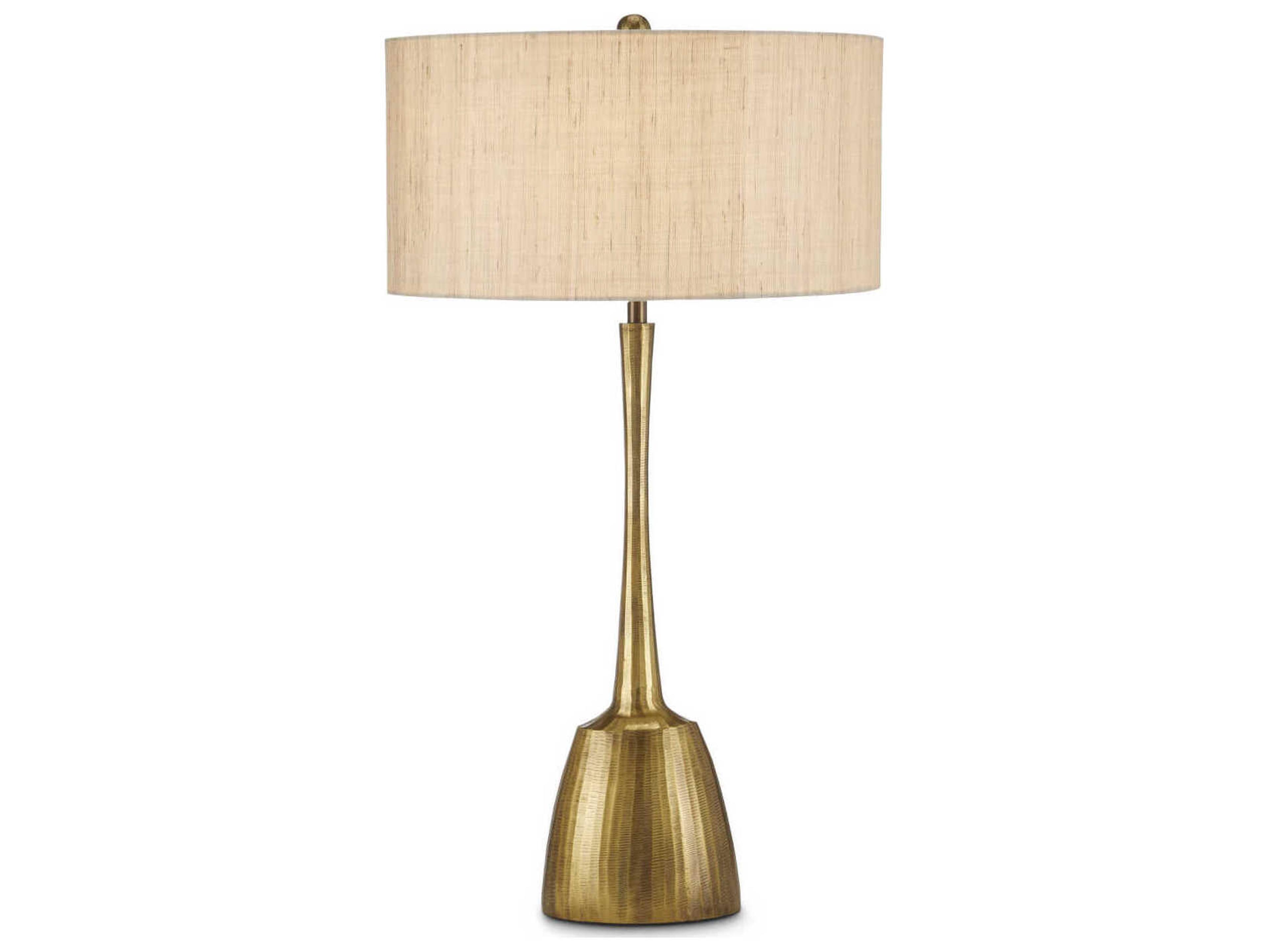 Currey & Company Cheenee Antique Brass Natural Linen Buffet Lamp