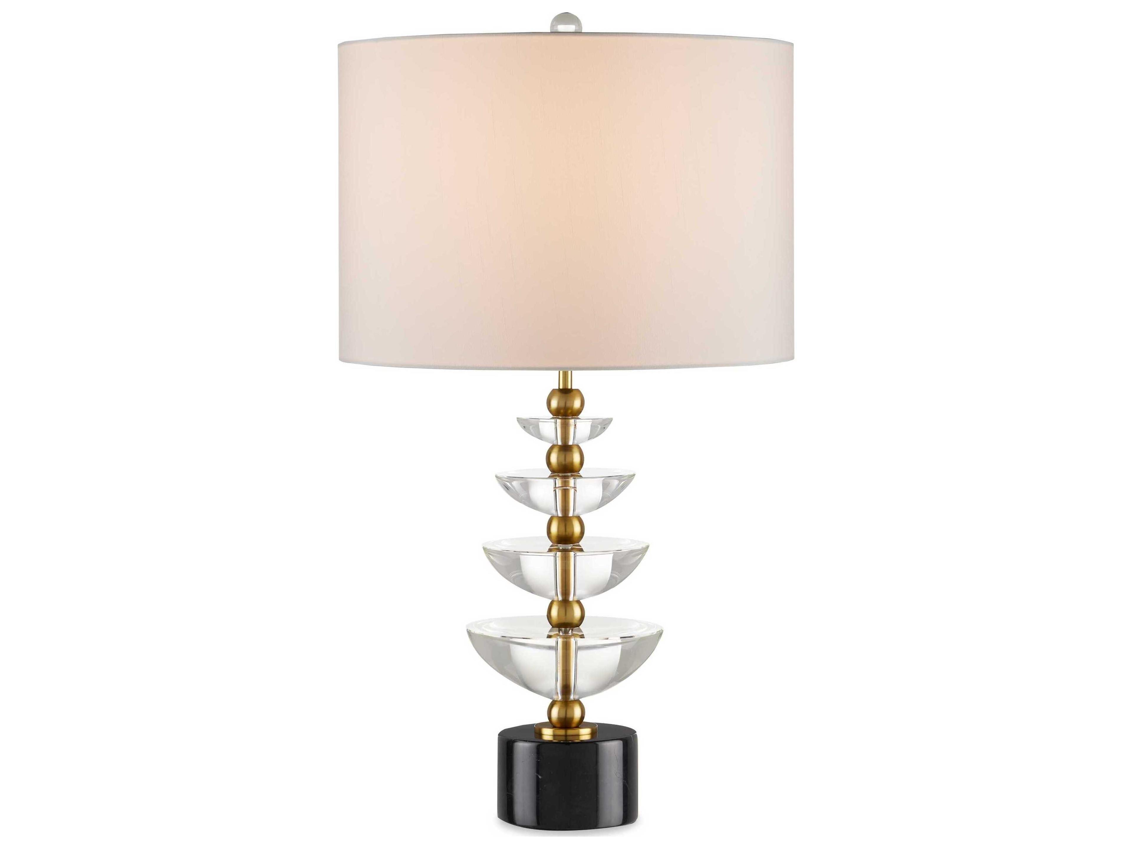 Currey & Company Waterfall Clear Natural Brass Off White Shantung Buffet Lamp