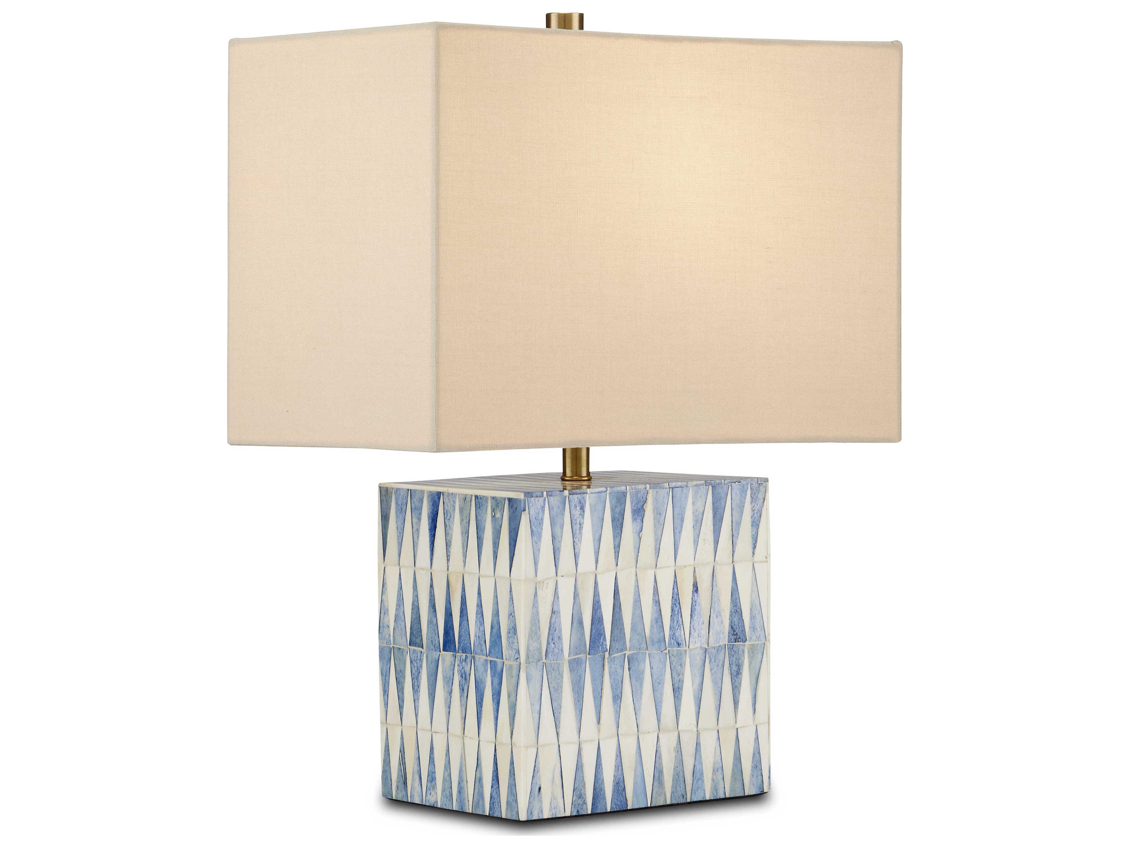 Currey & Company Nadene Blue White Brushed Brass Light Beige Linen Table Lamp
