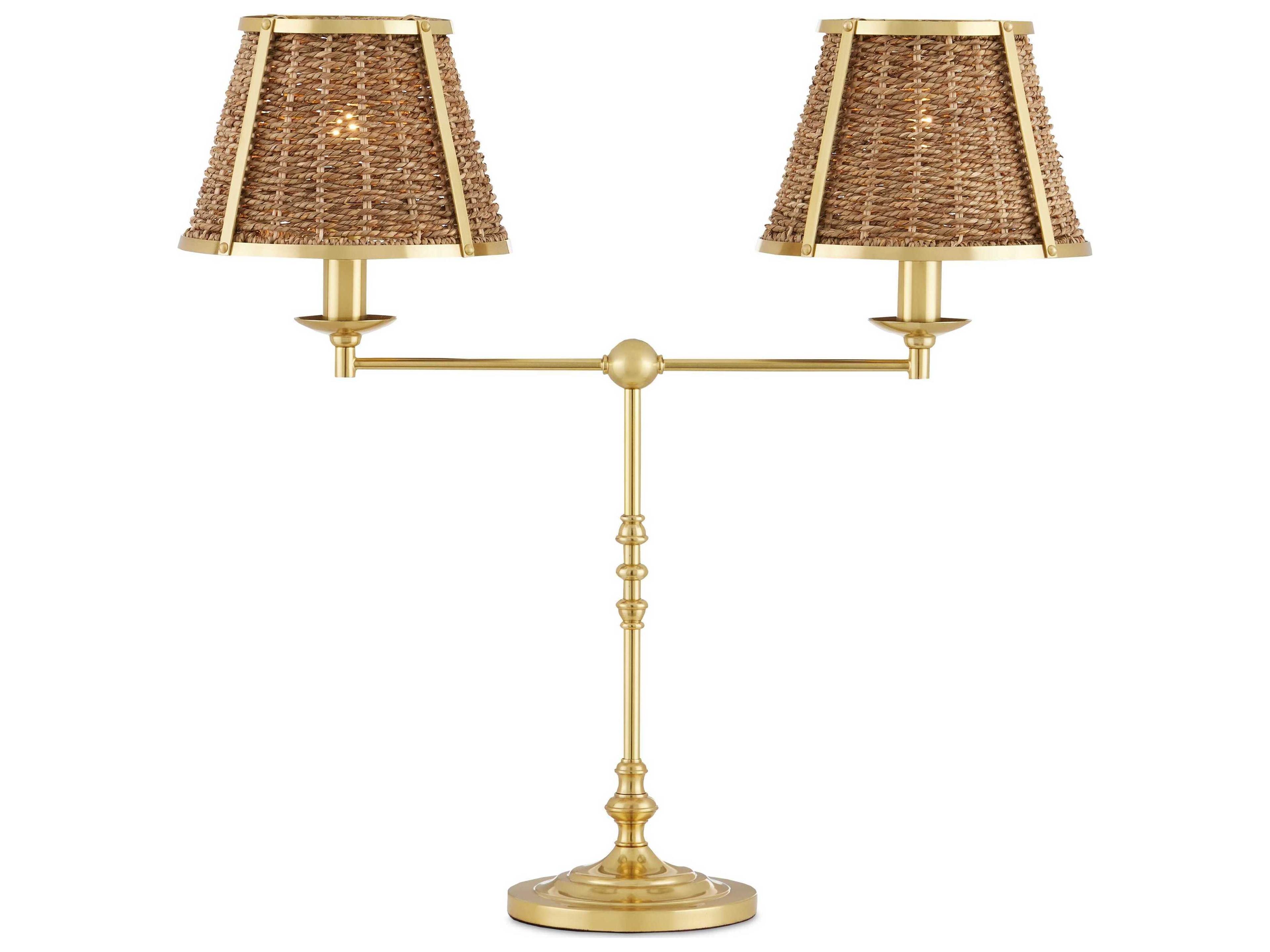 Currey & Company Deauville Polished Brass Natural Seagrass Buffet Lamp