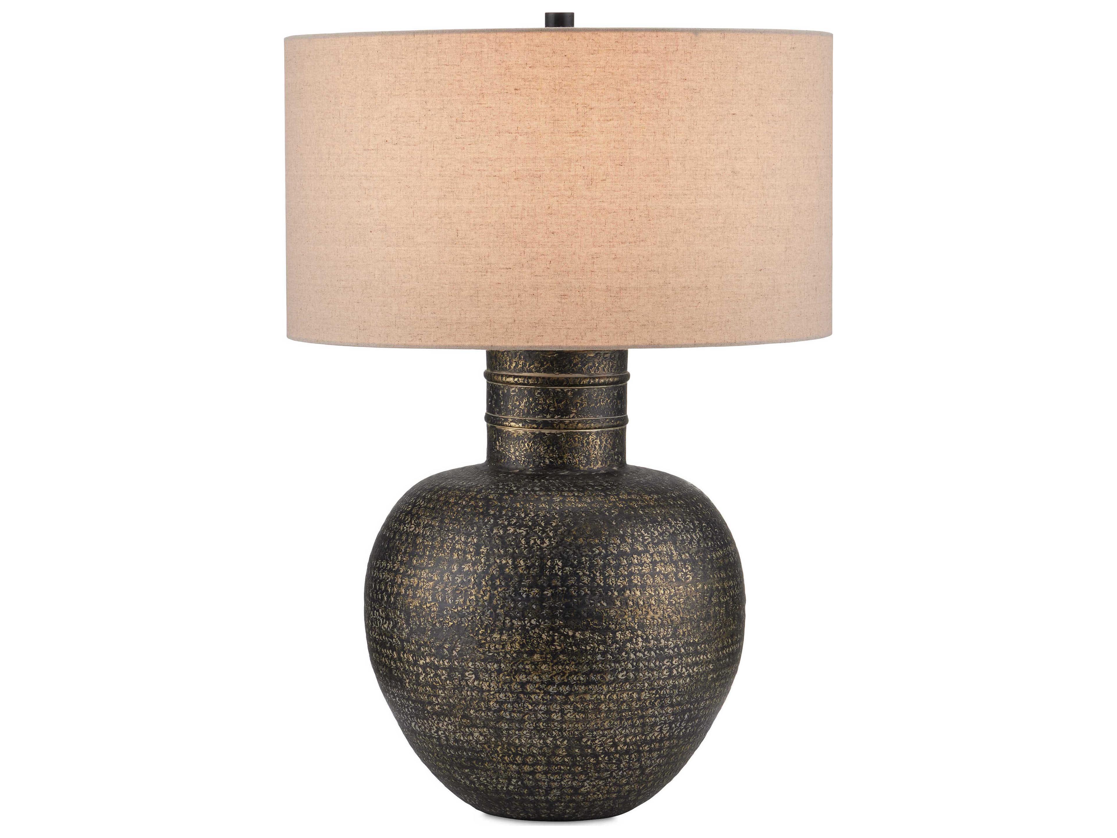 Currey & Company Braille Antique Brass Natural Linen Buffet Lamp