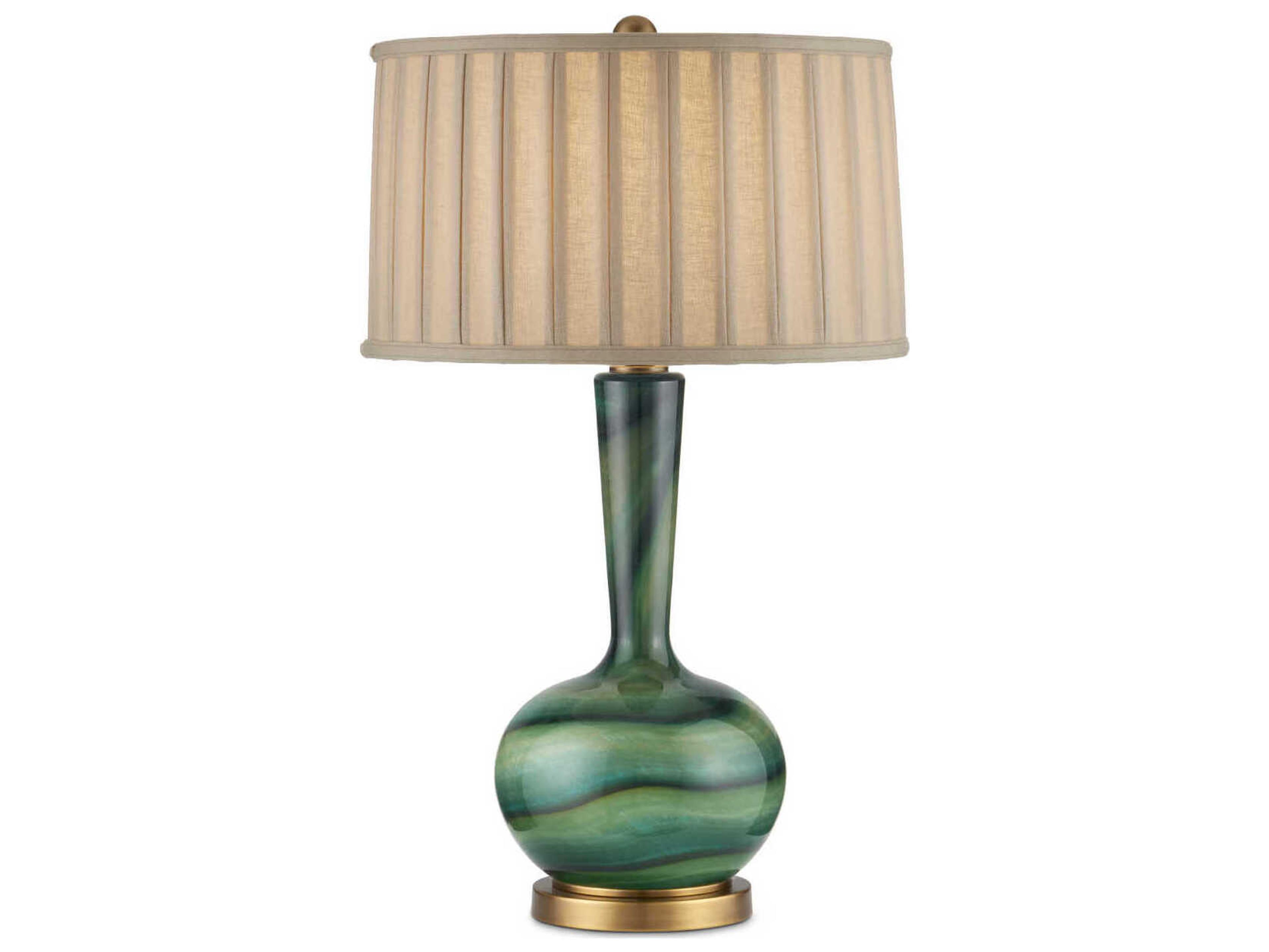 Currey & Company Lamartine Green Antique Brass Beige Linen Buffet Lamp