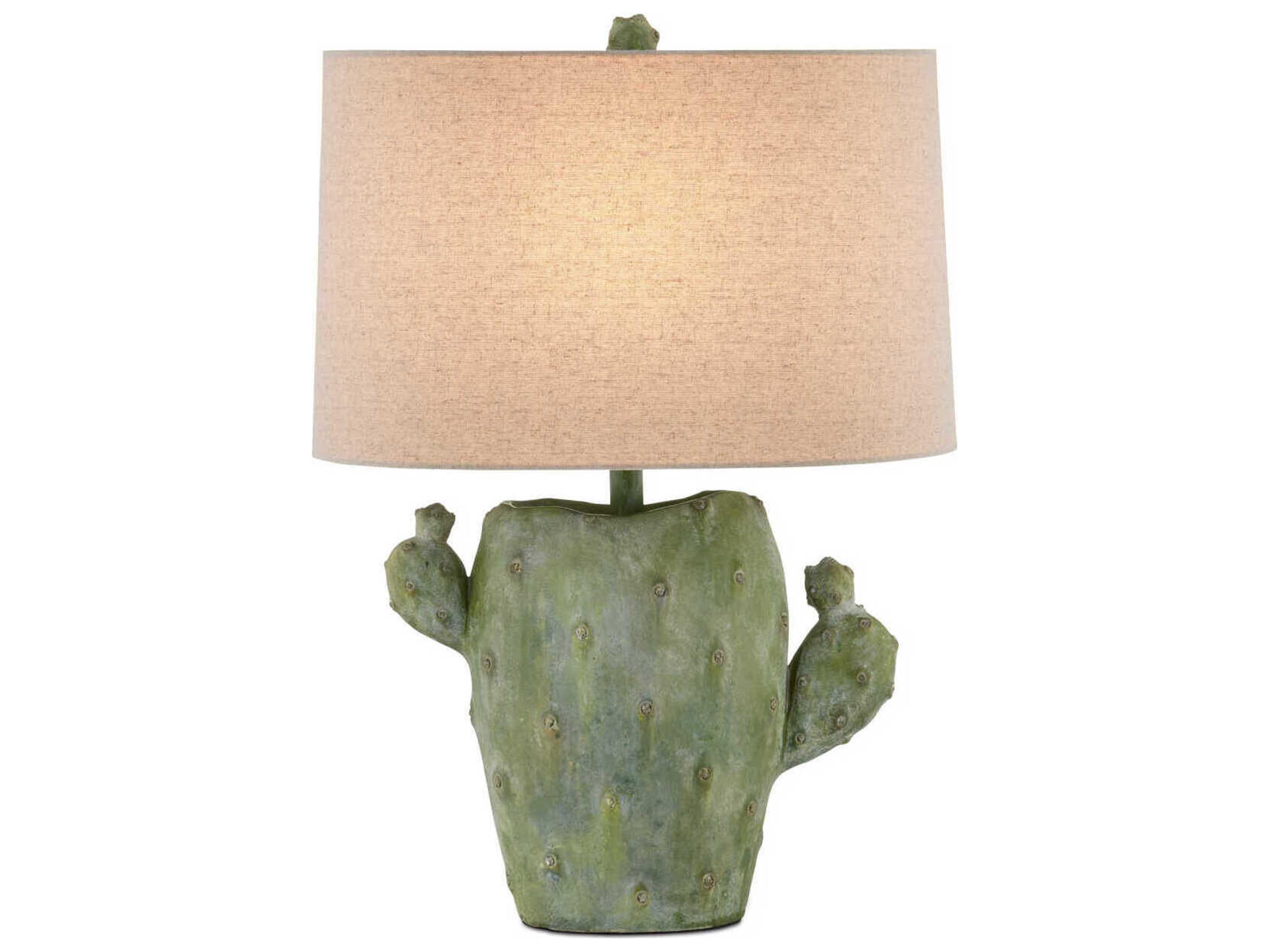 Currey & Company Cactus Antiqued Green Natural Linen Buffet Lamp
